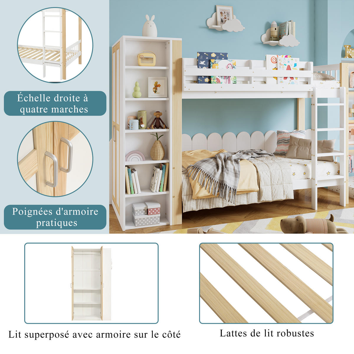 ETAGENBETT 90/200 cm Weiß, Natur - Ahornfarben/Weiß, Holz/Holzwerkstoff - Raumix