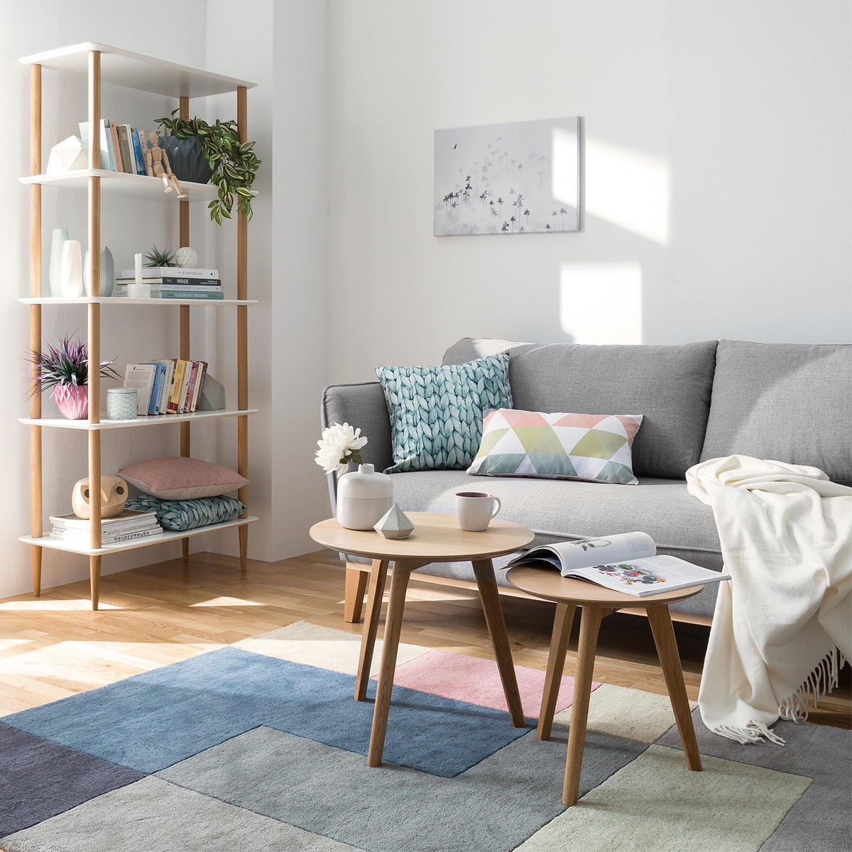 BEISTELLTISCH-SET - Eiche teilmassiv, Weiß / Eiche, 2-teilig - Eichefarben, Holzwerkstoff (50/50/45cm) - home24