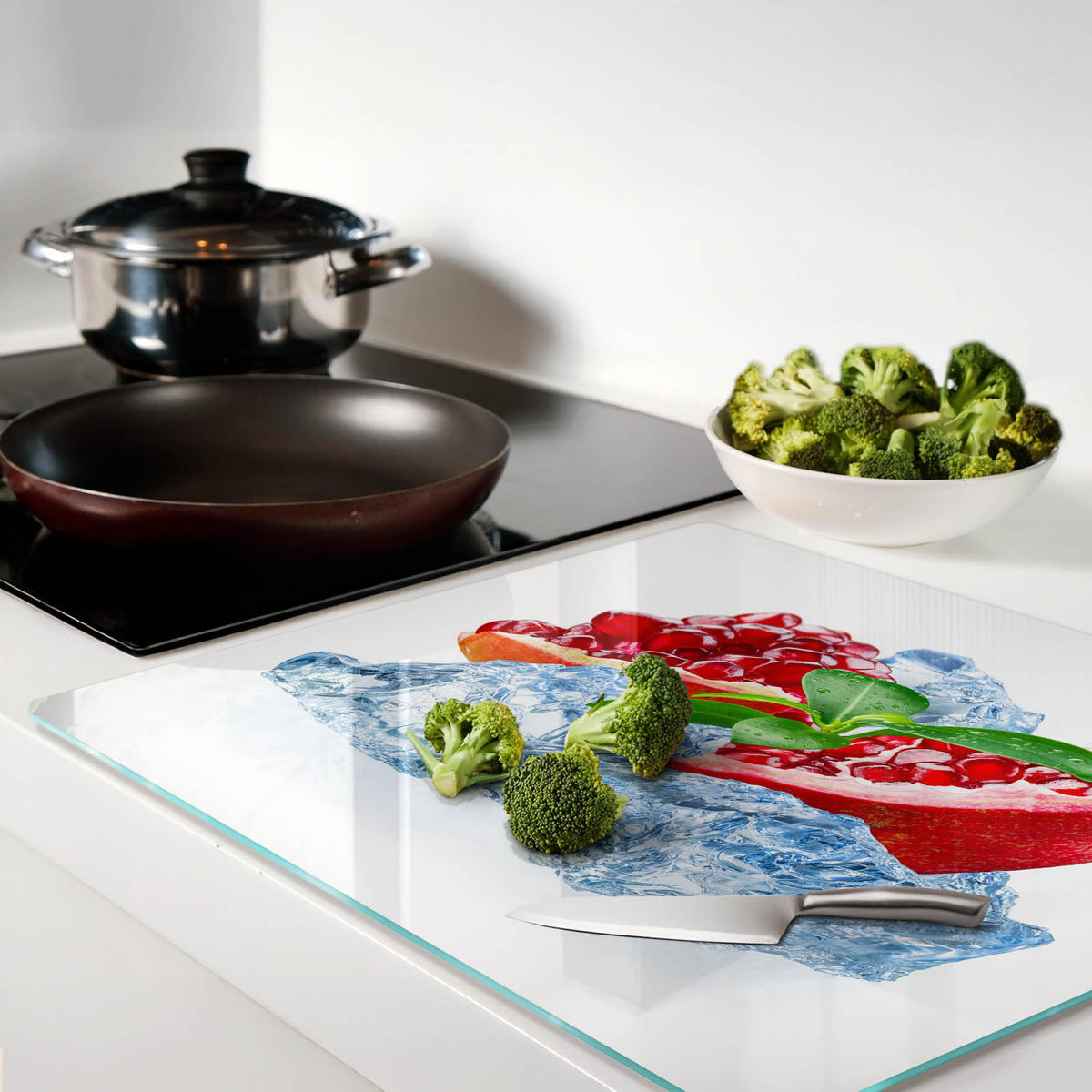 GLASPLATTE 60x52 cm Granatapfel mit Eis - Rot, Glas (60/0.4/52cm) - TULUP