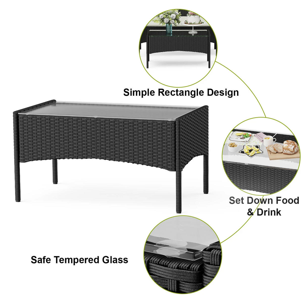 ECKSOFA Loungeset 4tlg Schwarz Gartensofa Set - Schwarz, Textil - Rattrix