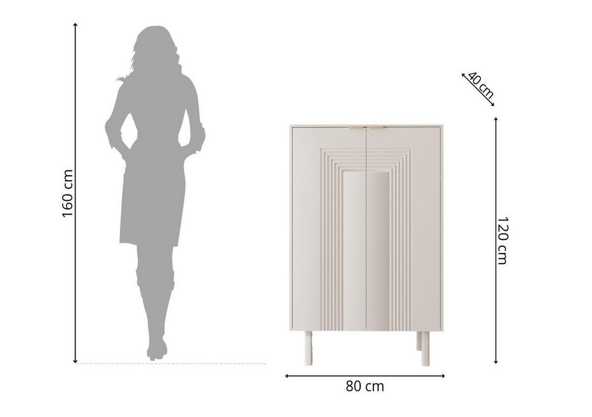 SCHUHSCHRANK Yoko, Weiß, Mit Dekorativen Fronten Und Goldgriffen - Weiß, Holzwerkstoff/Buchenholz (80/120/40cm) - Dancan