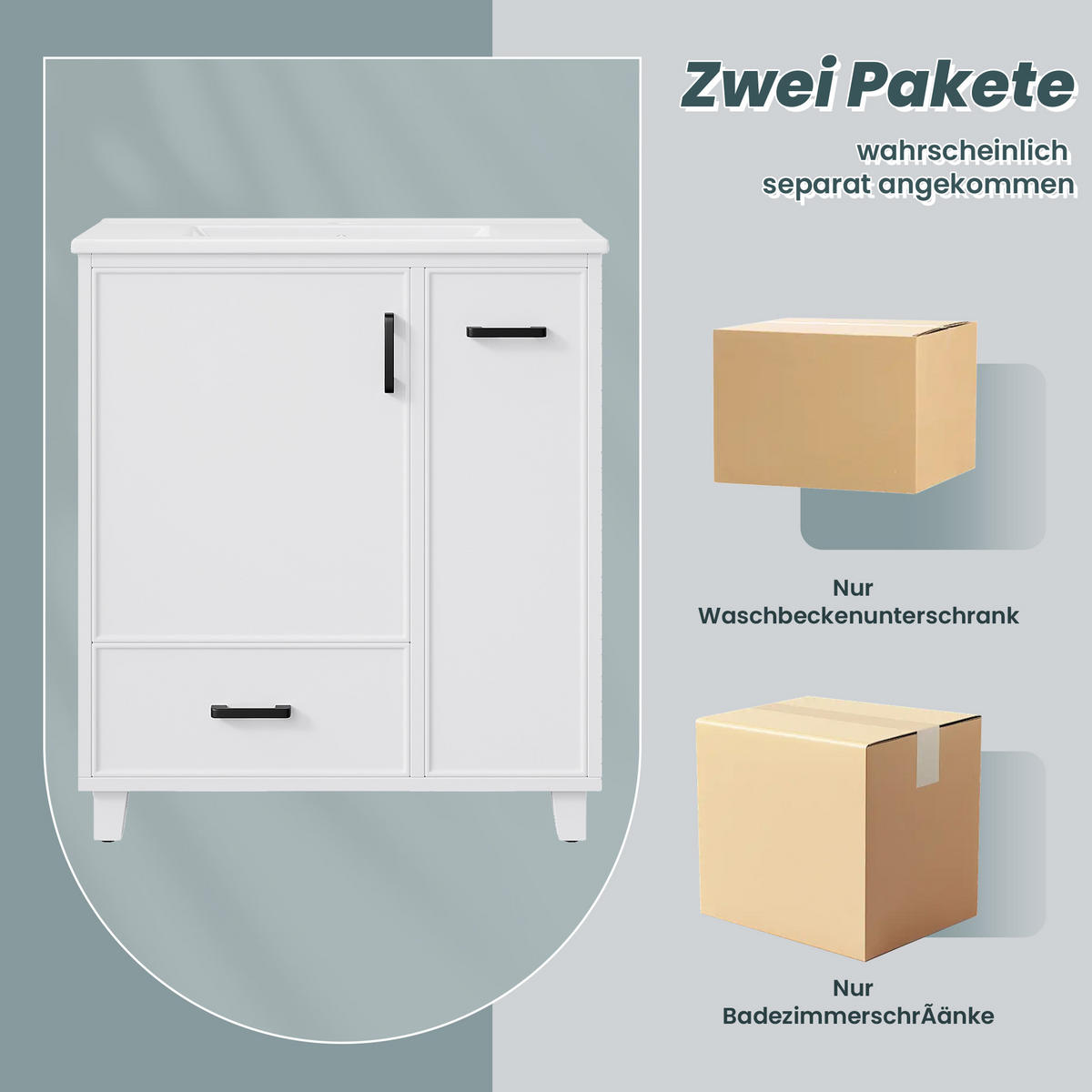 WASCHTISCHKOMBI 76.5/47/82 cm Weiß mit 2 Schubladen, ohne Wasserhahn - Schwarz/Weiß, Holz/Holzwerkstoff (47/82/76.5cm) - Oxeza