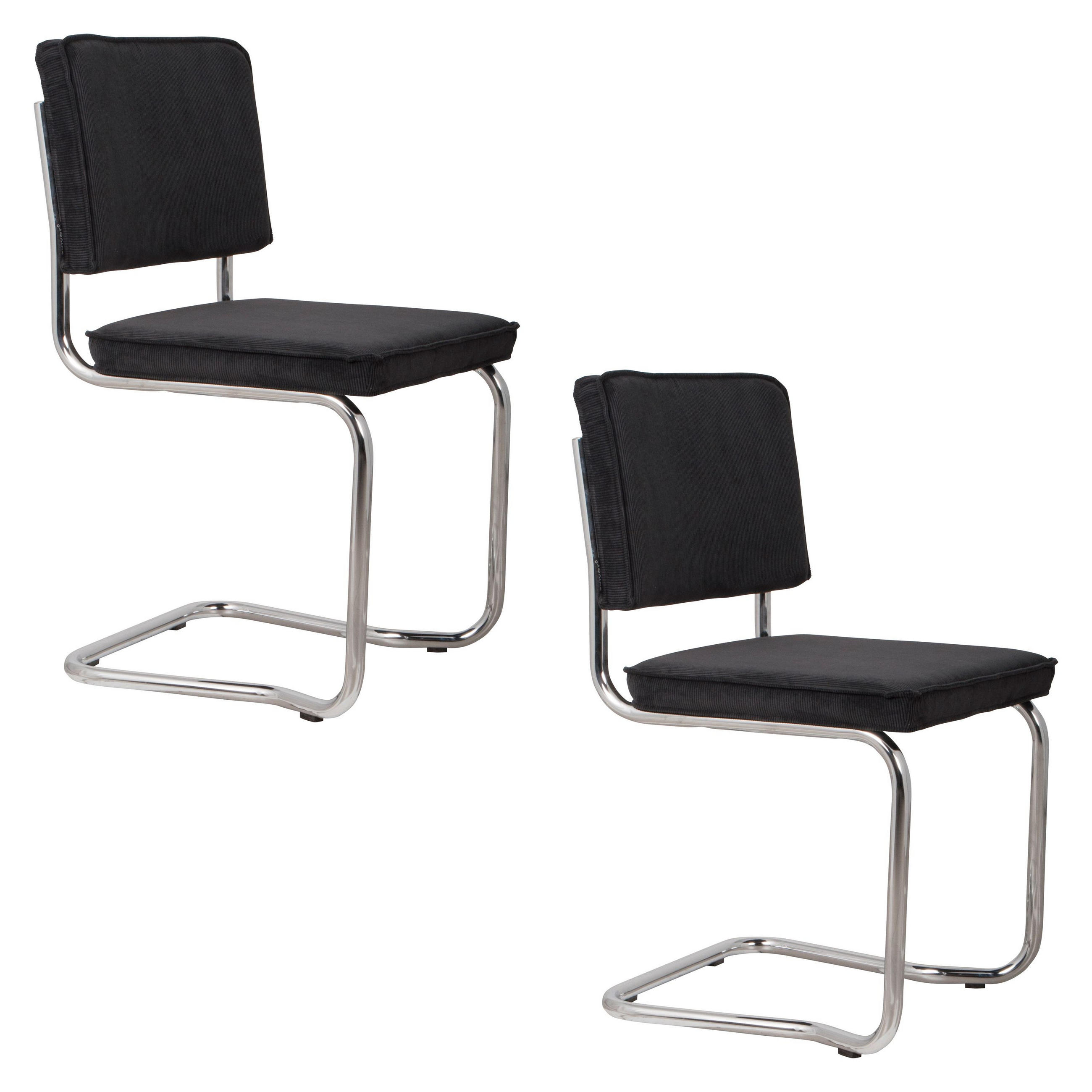 ESSZIMMERSTUHL Ridge Kink Rib Schwarz - 2 er Set - Schwarz, Textil (48/85/50cm) - Zuiver