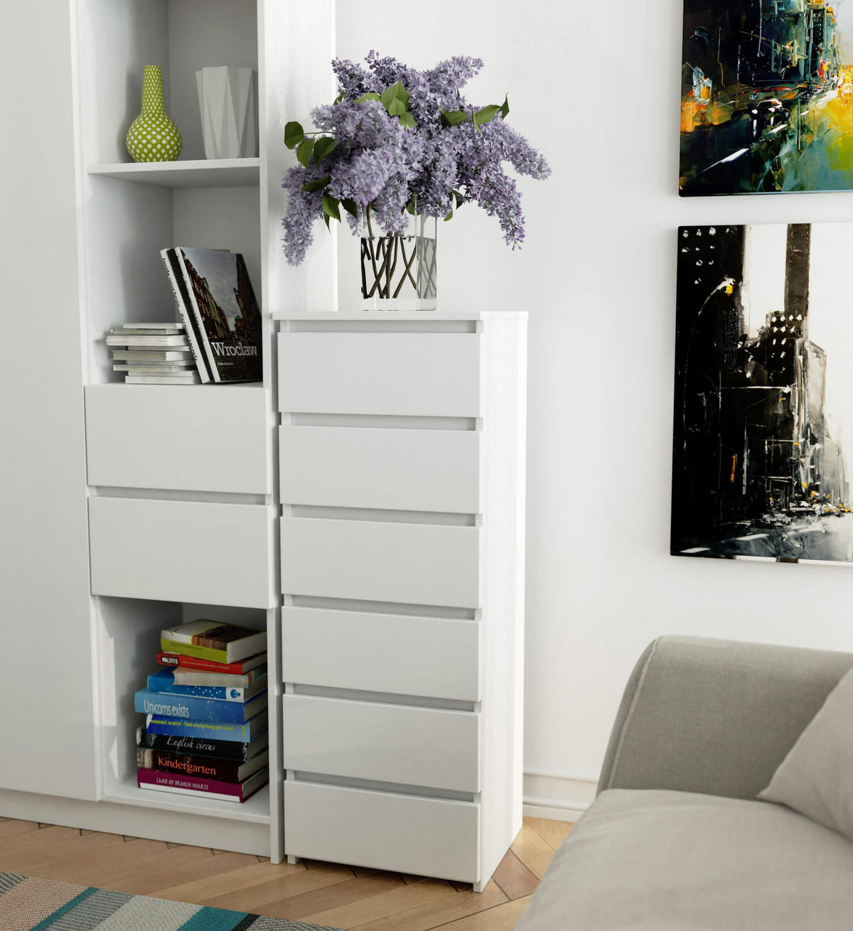 KOMMODE Weiß 40x35x109 cm - Weiß, Holzwerkstoff (40/109/35cm) - Akord