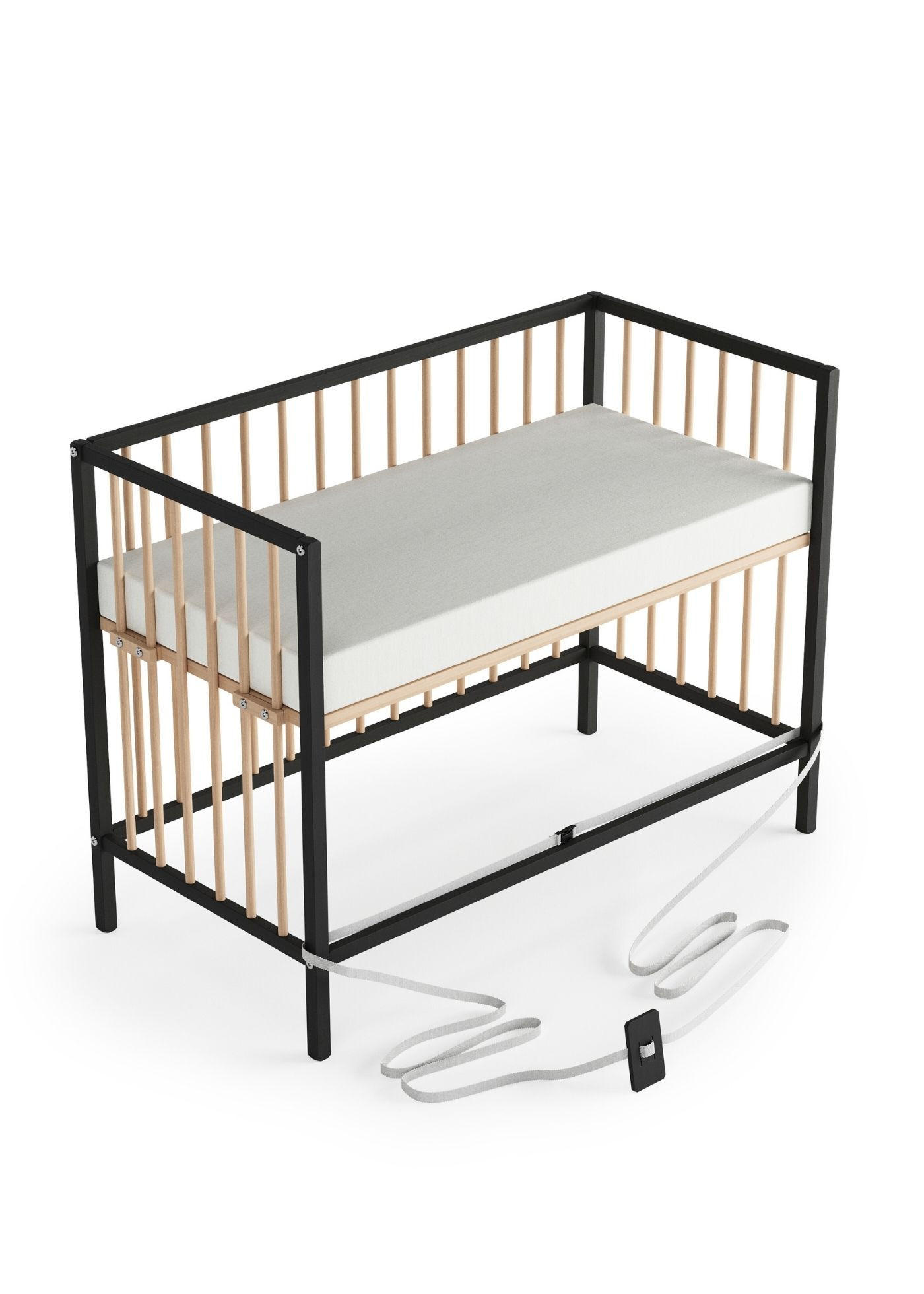 Sämann – make a difference. Beistellbett Schwarz, Natur 120x90x60 cm