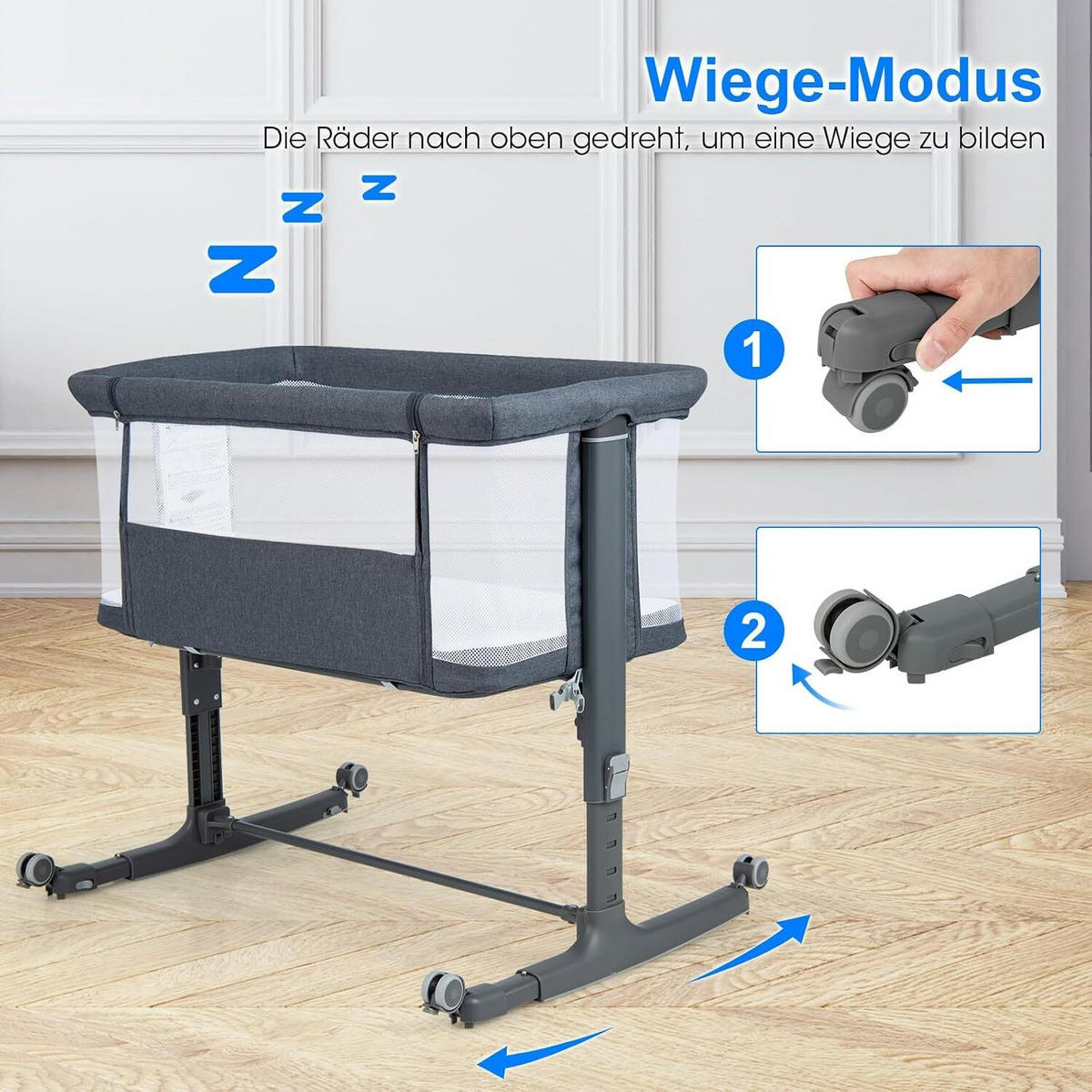 BABYWIEGE mit Matratze dunkelgrau - Dunkelgrau, Textil - COSTWAY