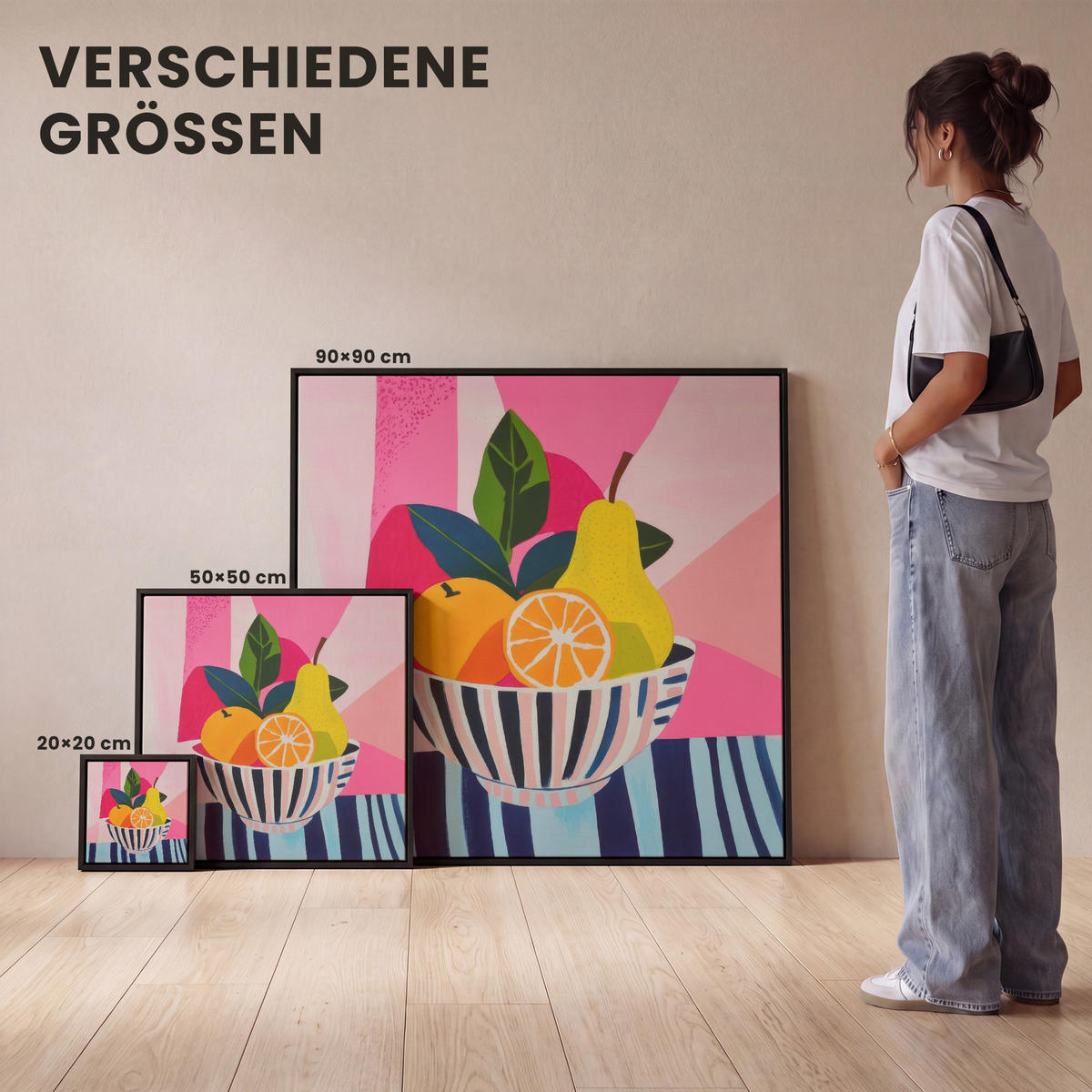 LEINWAND Bilder mit Rahmen - Obst - Abstrakter Hintergrund - Rosa - 50x50 - Pink, Textil (50/50cm) - MuchoWow