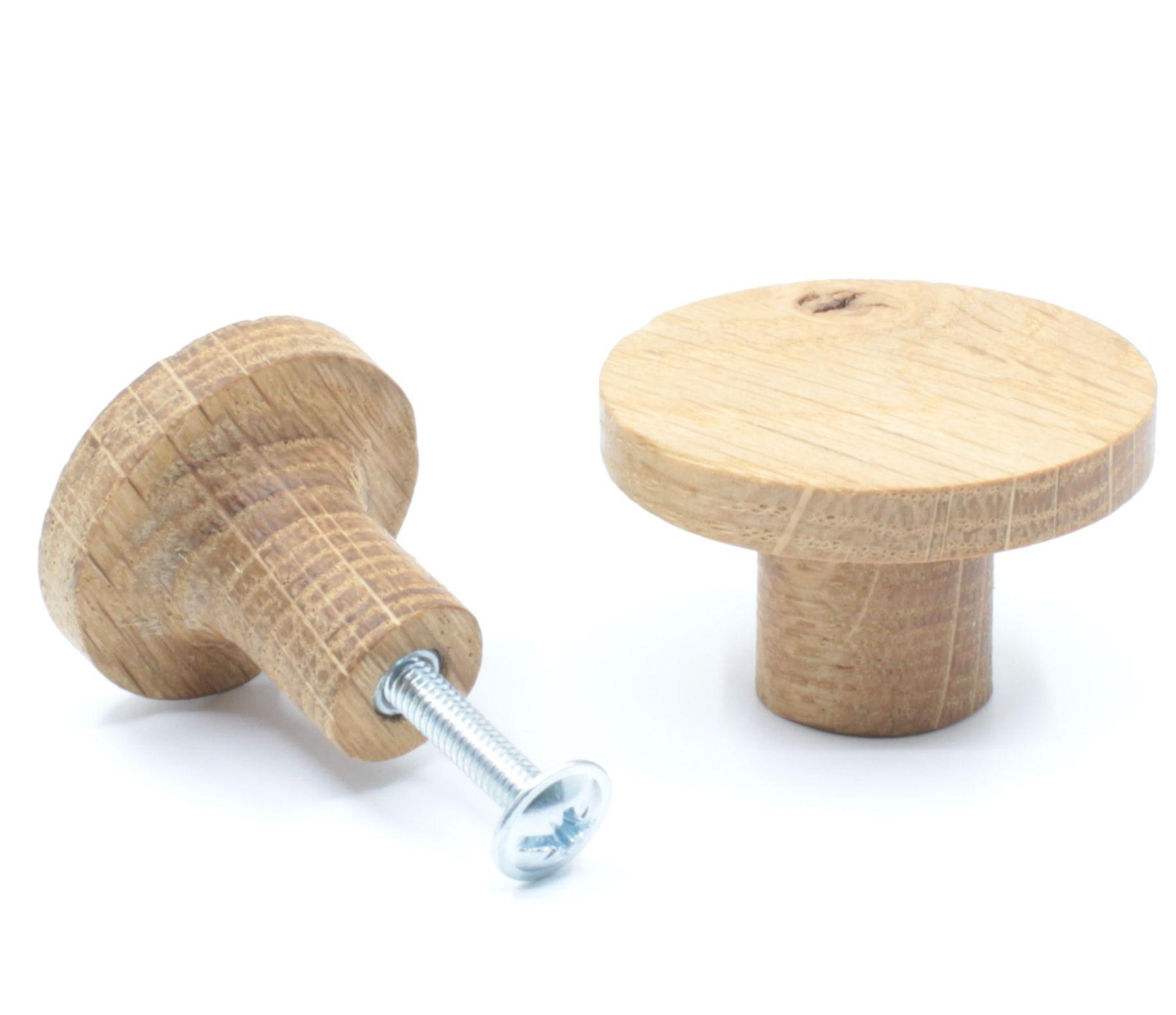 MÖBELKNOPF Eiche massiv Ø 40mm Massivholz Wohnmöbel Schublade Küche mit Schraube - Eichefarben, Holz (4/2.5/4cm) - Livingpoint24