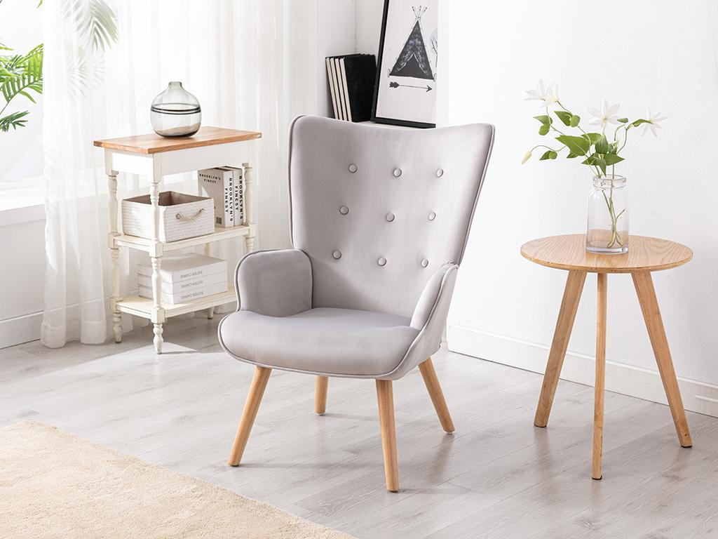 SESSEL - Samt - Grau - VATELY - Grau, Textil (78/95.5/69cm) - Vente-Unique