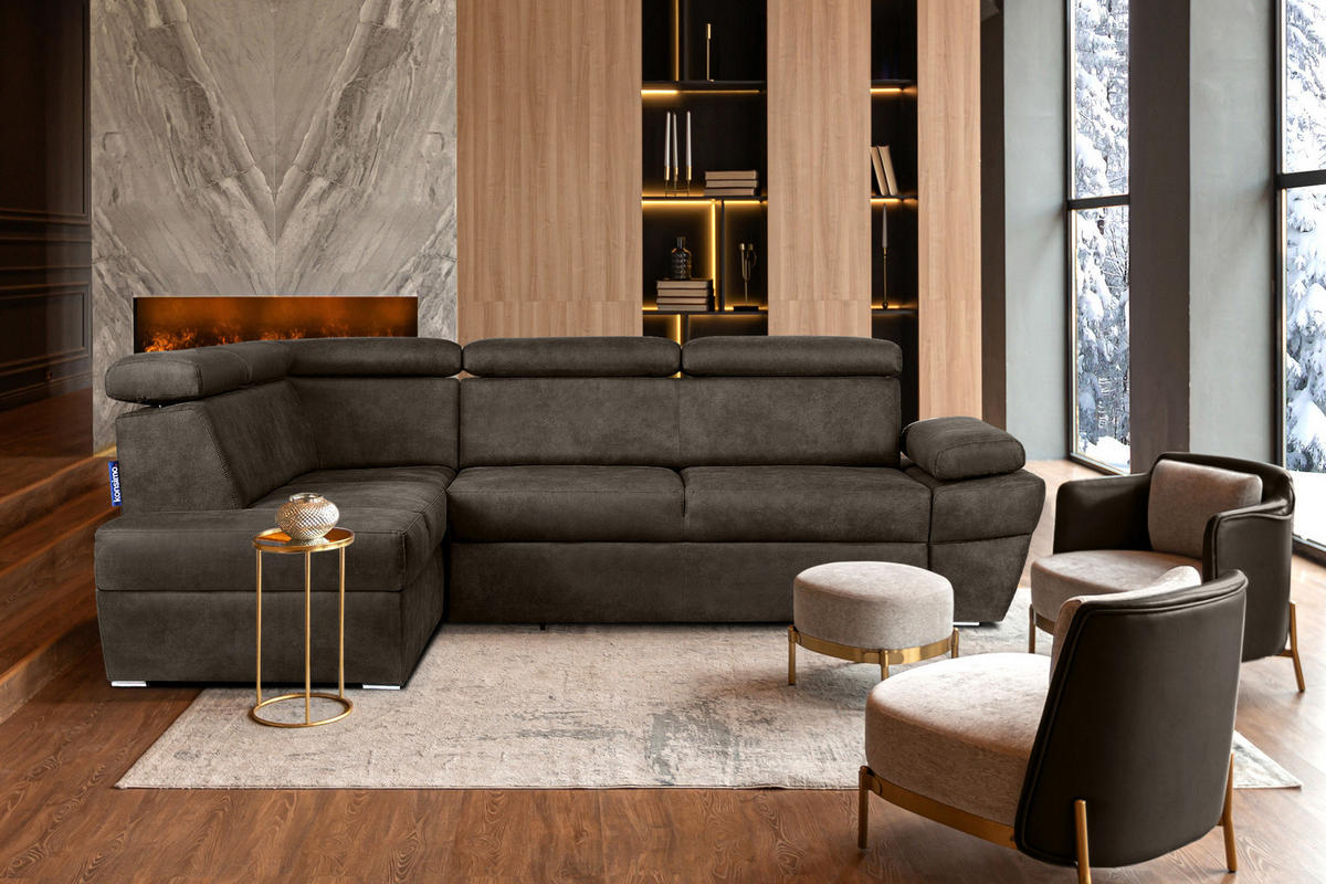 SCHLAFECKSOFA RATLO links 4/5-Sitzer mit Bettkasten in Lederoptik, grau - Silberfarben/Grau, Textil (270/190cm) - KONSIMO®