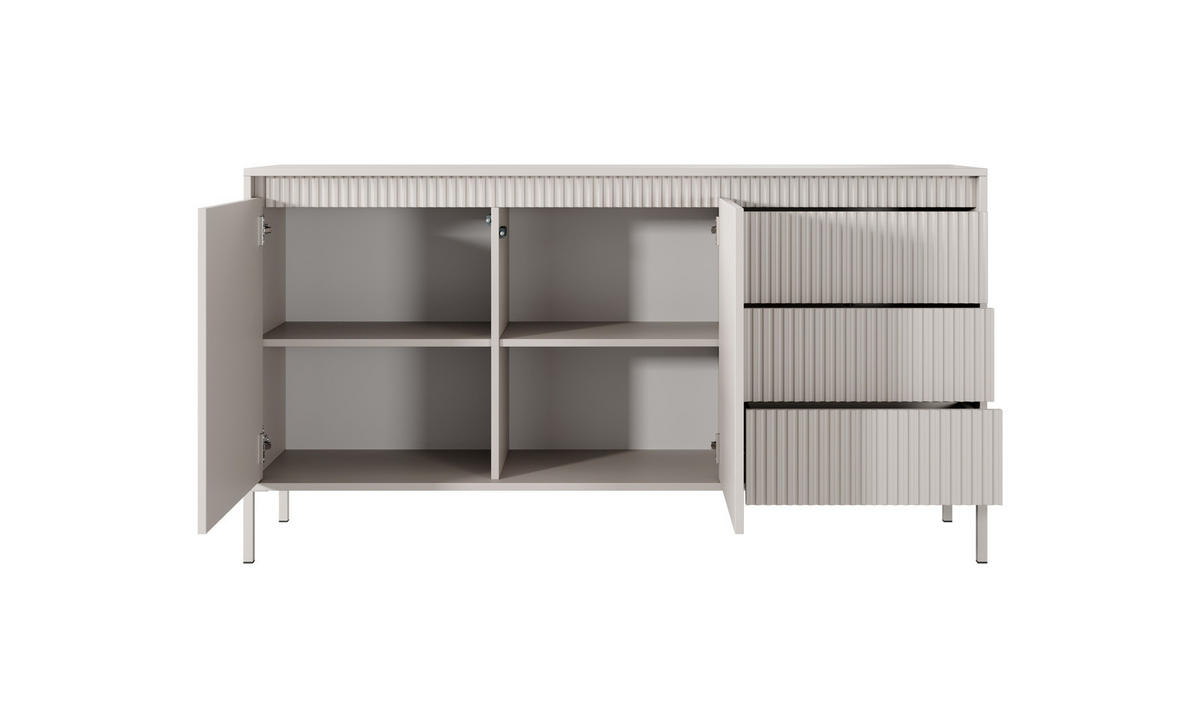 SIDEBOARD Ferrato B 153 cm Beige - mit 2 Türen und 3 geriffelten Schubladen rechts - Beige, Holz/Holzwerkstoff (153/81/39cm) - Ravio