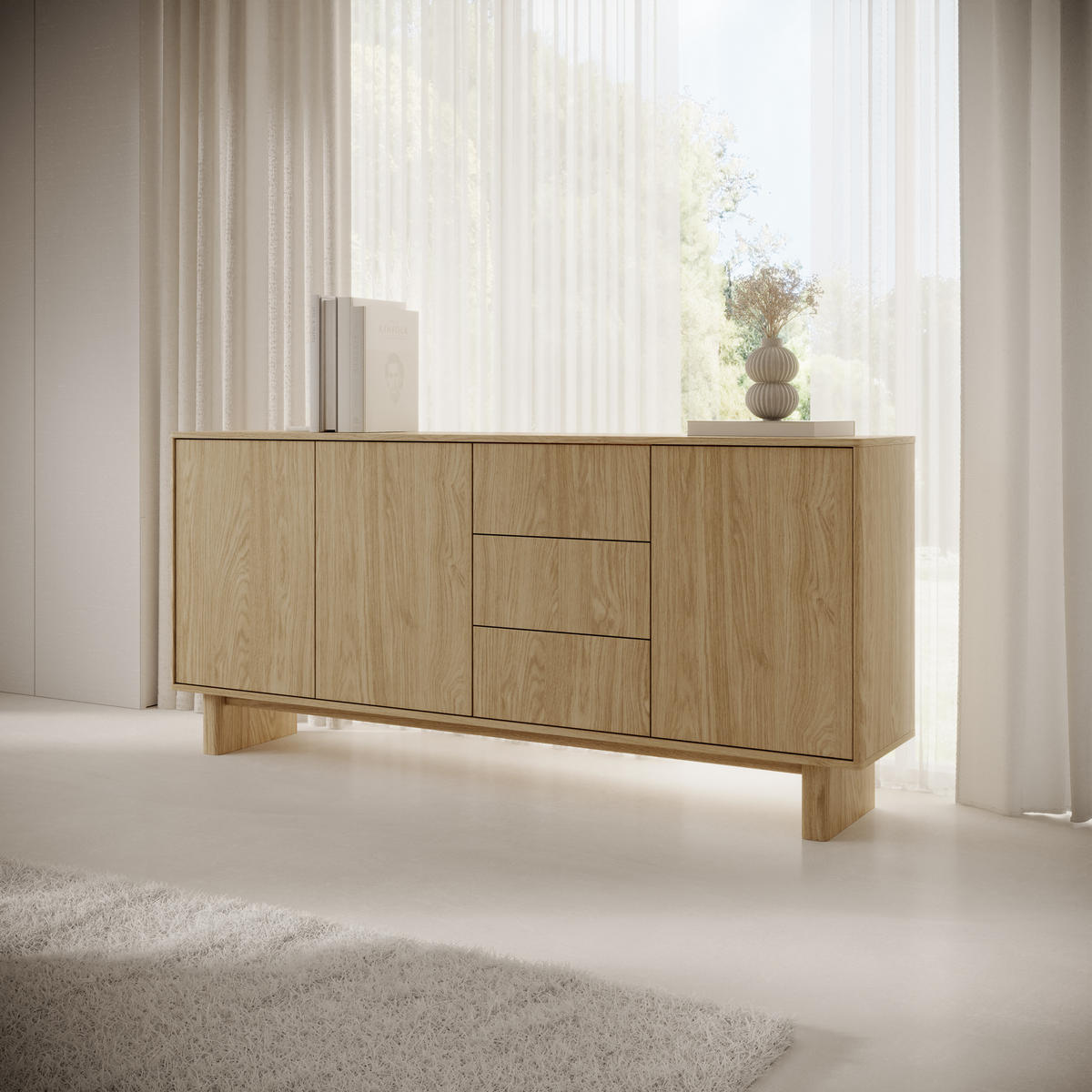 KOMMODE: geölte Eiche, 183,3 x 82,6 x 38,1 cm - Eichefarben, Holzwerkstoff (183.3/82.6/38.1cm) - 3XE LIVING