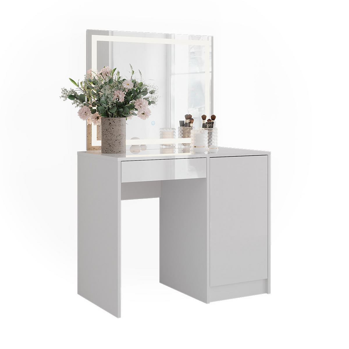 SCHMINKTISCH Sherry Weiß/Weiß Hochglanz 89.8 cm mit LED-Spiegel - Weiß Hochglanz, Holzwerkstoff (89.8/76/50.1cm) - Vicco