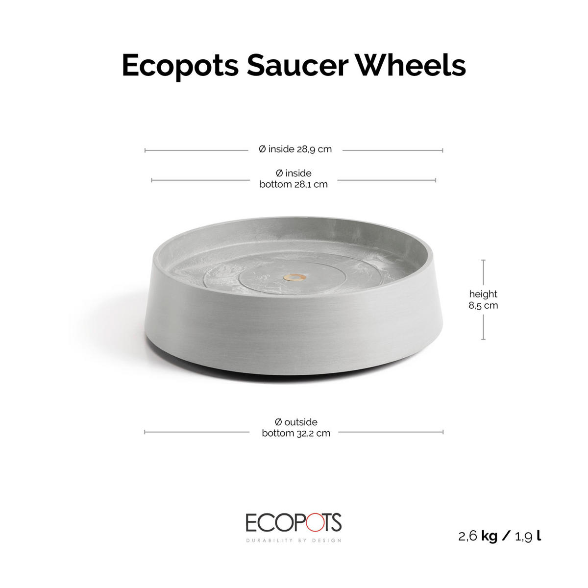 BLUMENTOPFUNTERSETZER Oslo 32,2/32,2/8,5 cm Hellgrau - Hellgrau, Kunststoff (32.2/8.5cm) - Ecopots