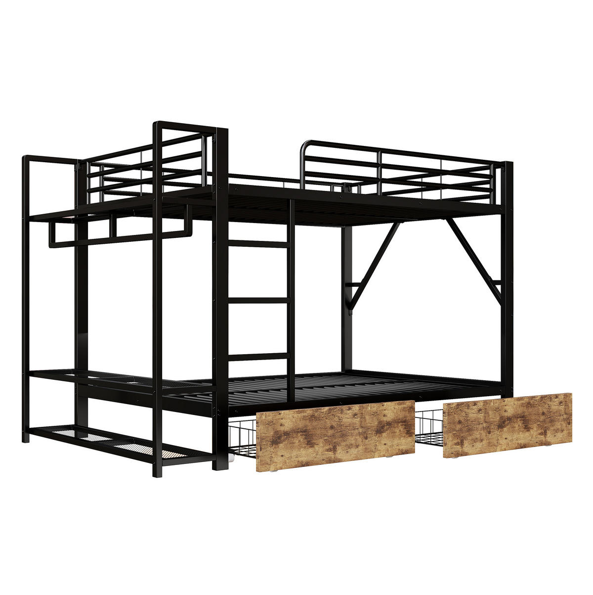 ETAGENBETT 140/200 cm Schwarz mit LED und Schubladen - Schwarz, Metall (140/200cm) - MIVRAY
