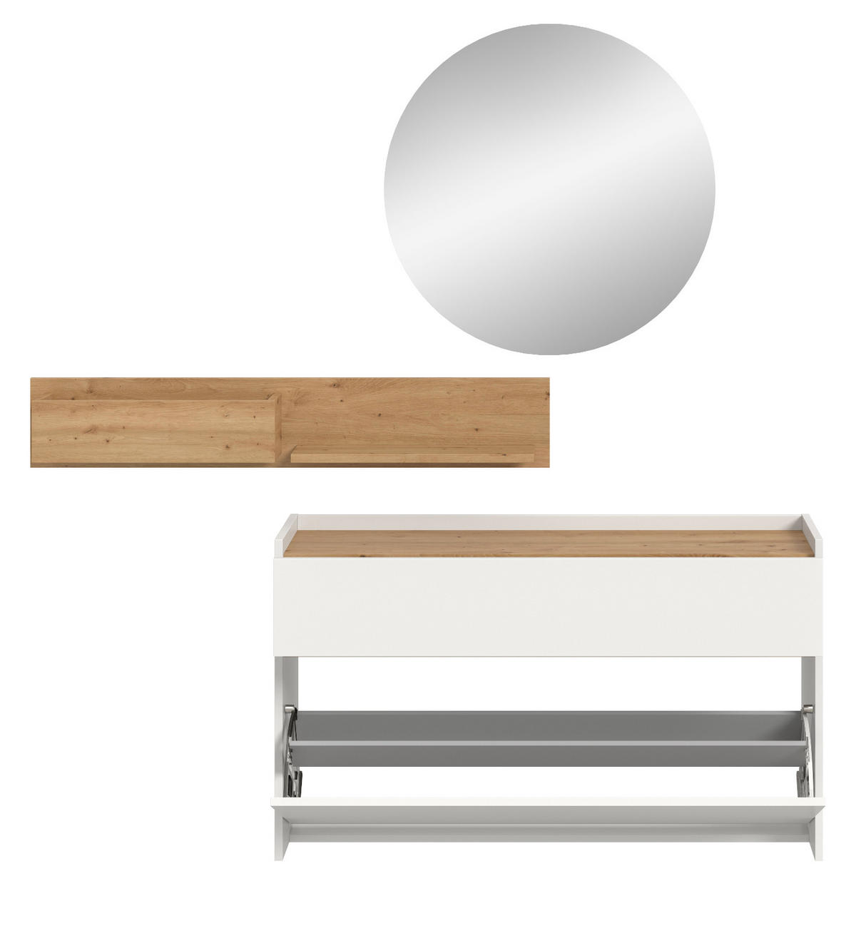 GARDEROBE-SET weiß und Artisan Eiche, Garderobe 3-teilig, 140 x 197 cm, Borga - Weiß/Eiche Artisan, Holzwerkstoff (140/197/32cm) - Inn.Furn