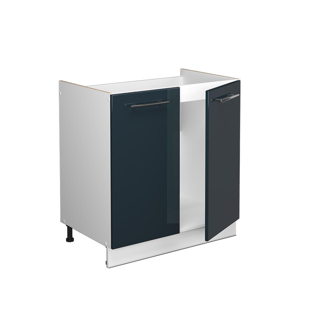 SPÜLENUNTERSCHRANK Fame-Line Dunkelblau Hochglanz 80 cm ohne AP - Weiß/Dunkelblau, Holzwerkstoff (80/82/51.6cm) - Vicco