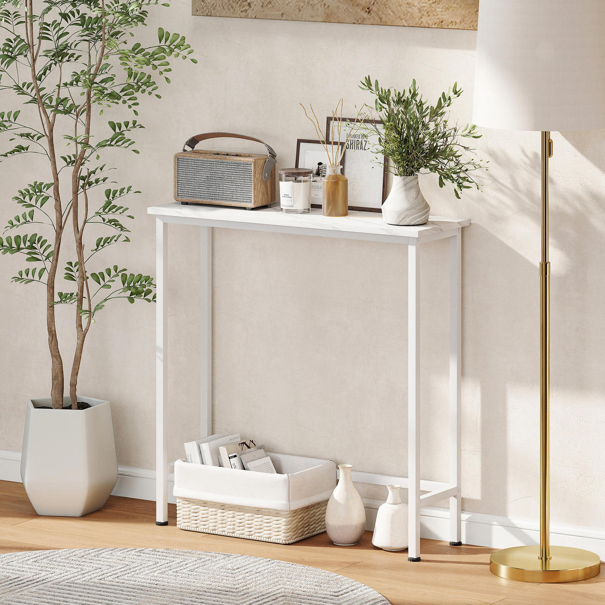 KONSOLENTISCH Flurtisch mit verstellbar Fußpads, Kippschutz 75 x 24 x 76 cm - Weiß, Holzwerkstoff/Metall (75/24/76cm) - HOMCOM