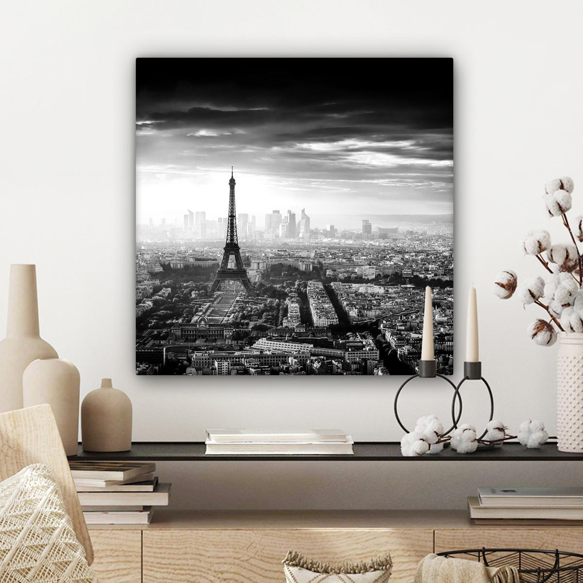 LEINWANDBILD Paris - Skyline - Eiffelturm - Stadt - Wolken 50x50 cm - Dunkelgrau, Textil (50/50cm) - MuchoWow