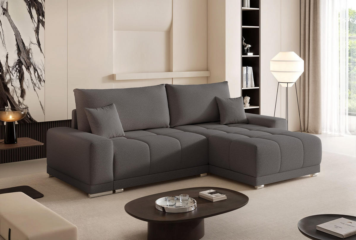 ECKSOFA TARA mit Schlaffunktion und Bettkasten Dunkelgrau - Dunkelgrau, Holzwerkstoff/Kunststoff (250/90cm) - Idohome