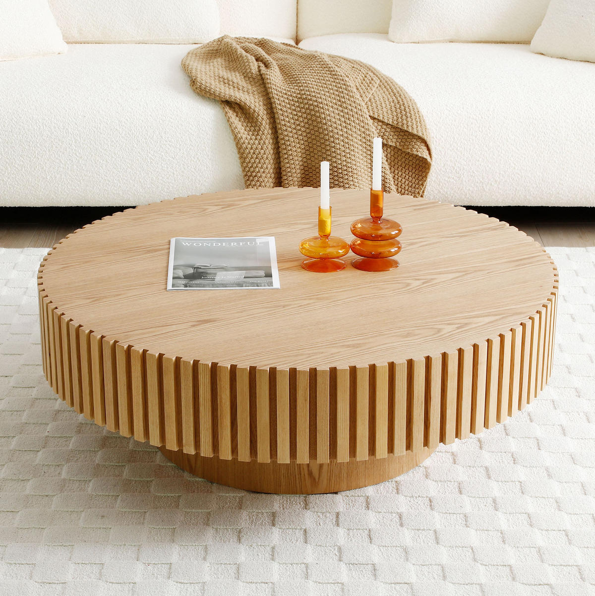 COUCHTISCH 80/80/35 cm mit umlaufender Rille, stabilem MDF-Korpus und pflegeleichter Oberfläche, Natur - Naturfarben, Holzwerkstoff (80/80/35cm) - Redom