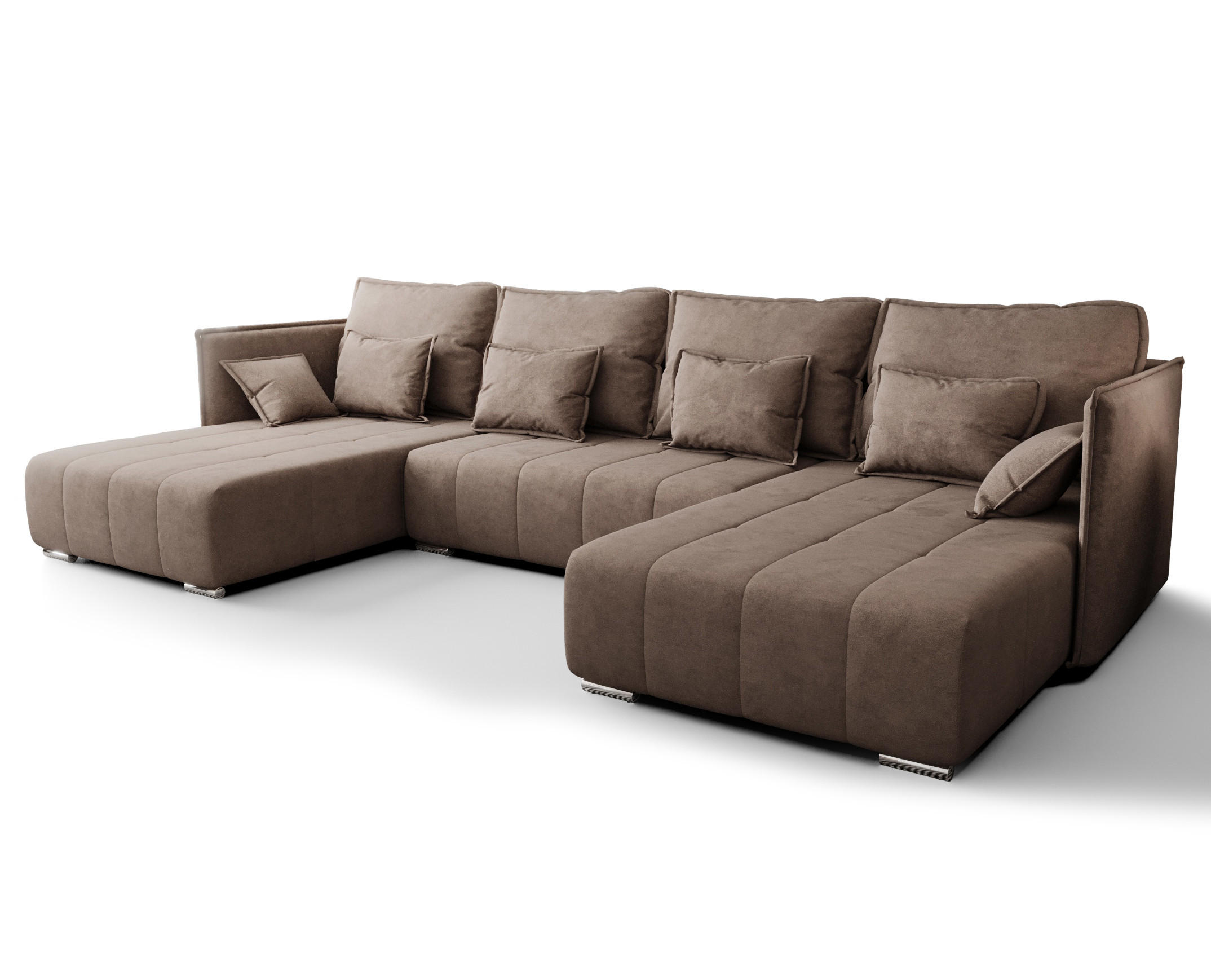 WOHNLANDSCHAFT Florinna Hellbraun 345/182/87 cm mit Schlaffunktion - Hellbraun/Chromfarben, Textil/Metall (345/87/182cm) - AX Living