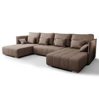 WOHNLANDSCHAFT Florinna Hellbraun 345/182/87 cm mit Schlaffunktion - Hellbraun/Chromfarben, Textil/Metall (345/87/182cm) - AX Living