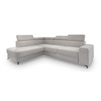 ECKSOFA ALVORO L-S Hellgrau Boucle-Stoff mit Schlaffunktion - Hellgrau, Holz (253/190cm) - MASSENO