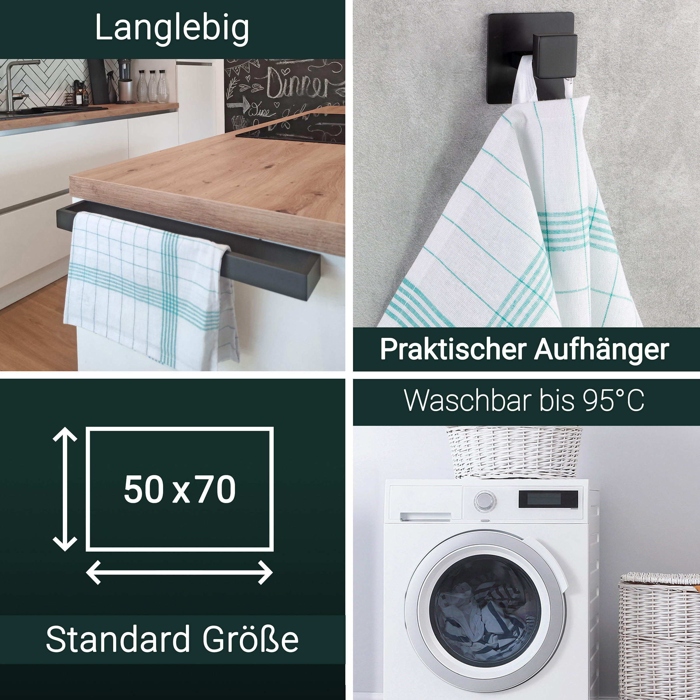 GESCHIRRTÜCHER, 5er-Set, 50x70 cm, 100% Baumwolle, Grün - Türkis, Textil (50/70cm) - Zollner