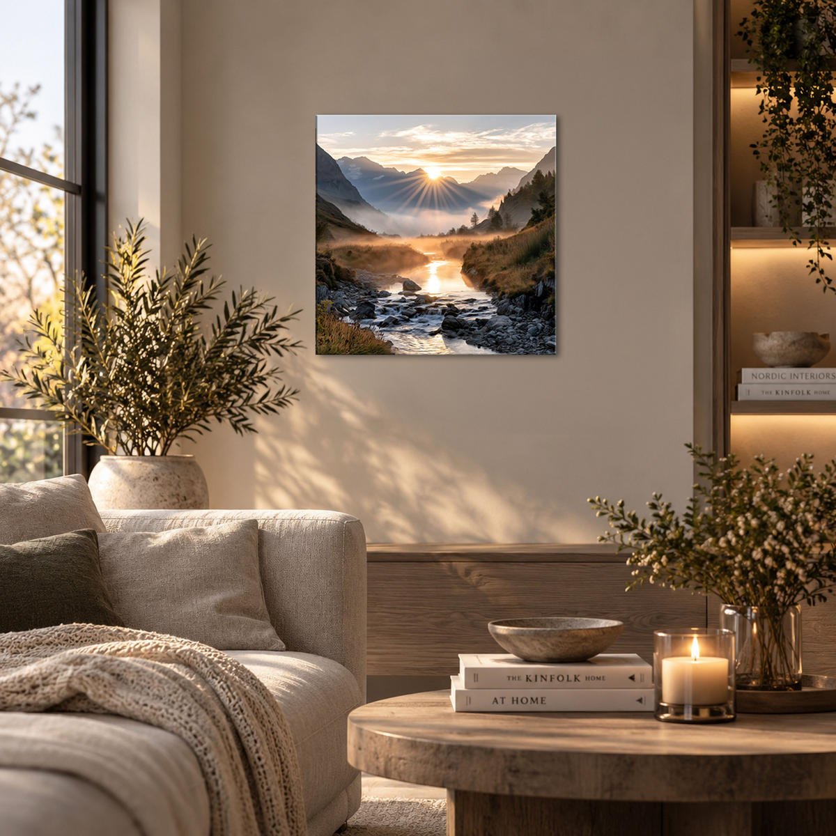 GLASBILD 50x50 cm Berge und Seen grau gold - Beige, Glas (50/50cm) - artissimo