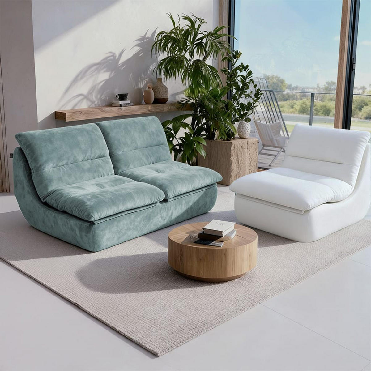 SITZGARNITUR Nuvia Sofa und Sessel Salbei und Weiß - Salbeigrün/Weiß, Textil (160/73/100cm) - COCO Living