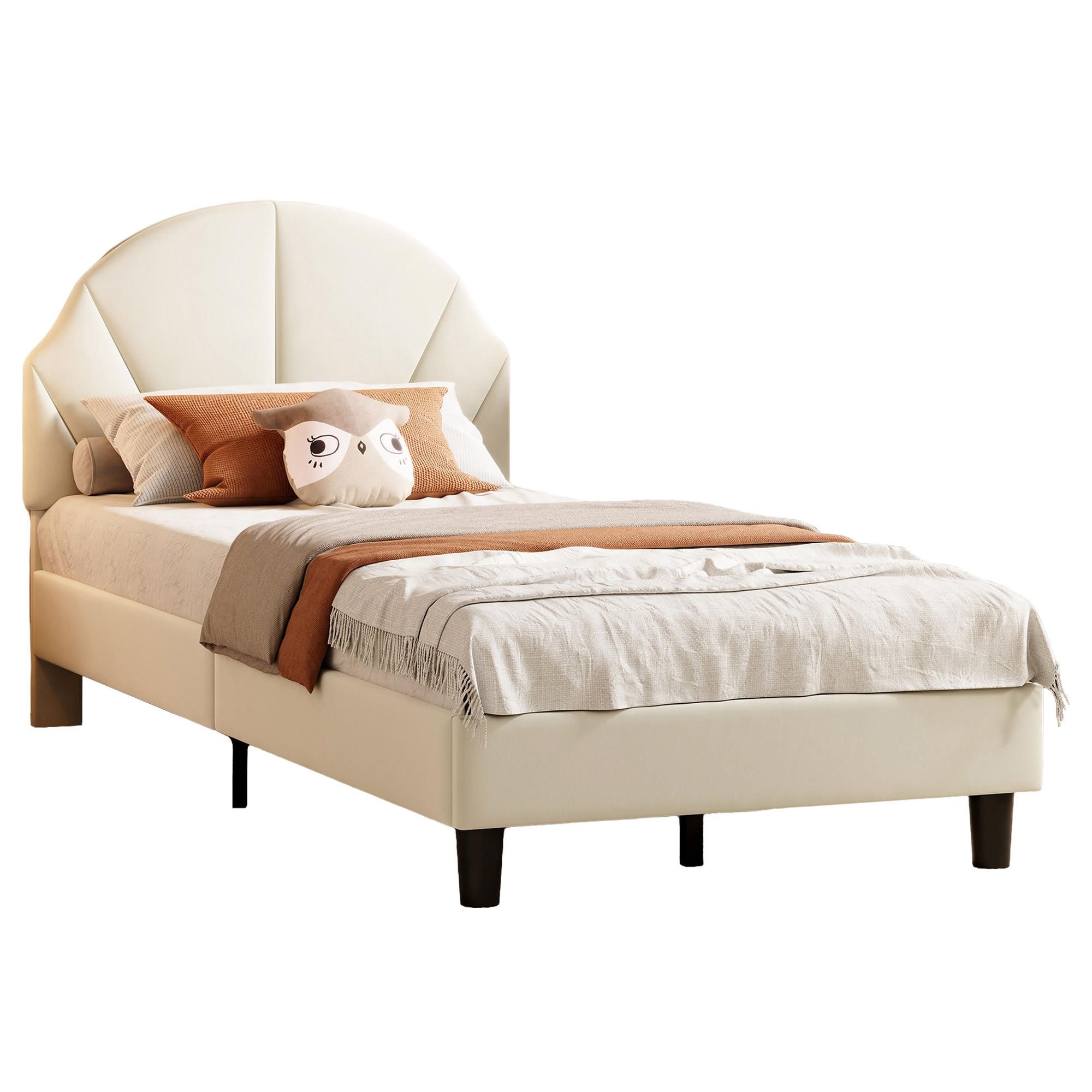 POLSTERBETT 90/200 cm Kinderbett aus Samt, Höhenverstellbares Gepolstertes Muschel-Kopfteil mit Lattenrost, Einzelbett Jugendbett in Beige - Beige/Schwarz, Holz/Textil (90/200cm) - BPKADHY