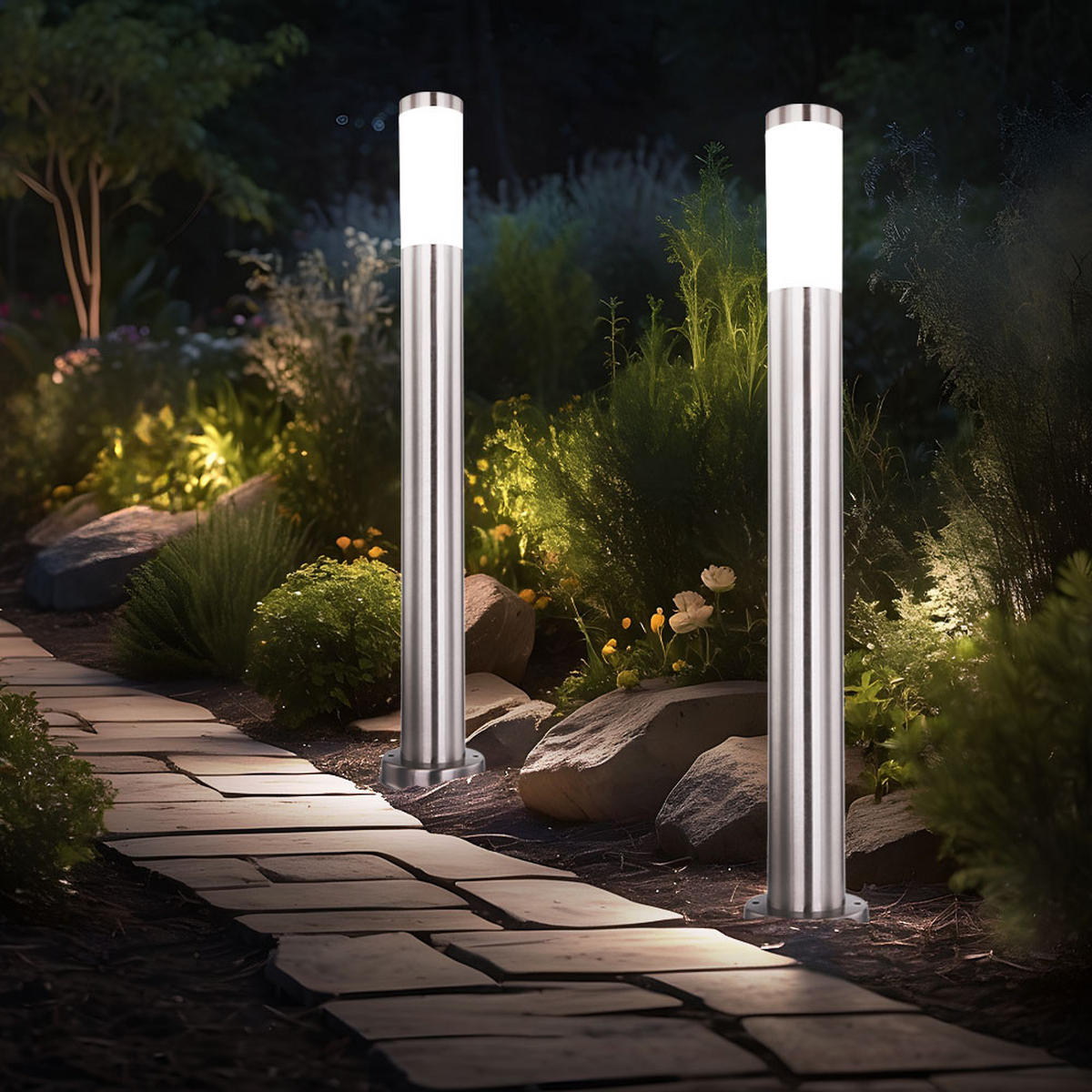 LED WEGELEUCHTE Edelstahl Silber 4er Set - Silberfarben, Metall (11/80/80cm) - Globo Lighting