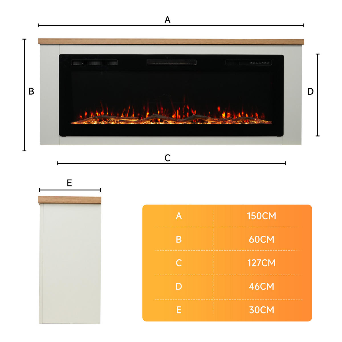 ELEKTROKAMIN mit Schrank, 1000W / 2000W Heizleistung,App-Steuerung - Weiß, Metall (127/46/11.3cm) - HOMAVO