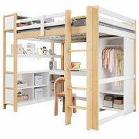 HOCHBETT 140/200 cm aus Kiefernholz mit Schreibtisch, Regalen Natur - Naturfarben, Holz (140/200cm) - OKMYHOME