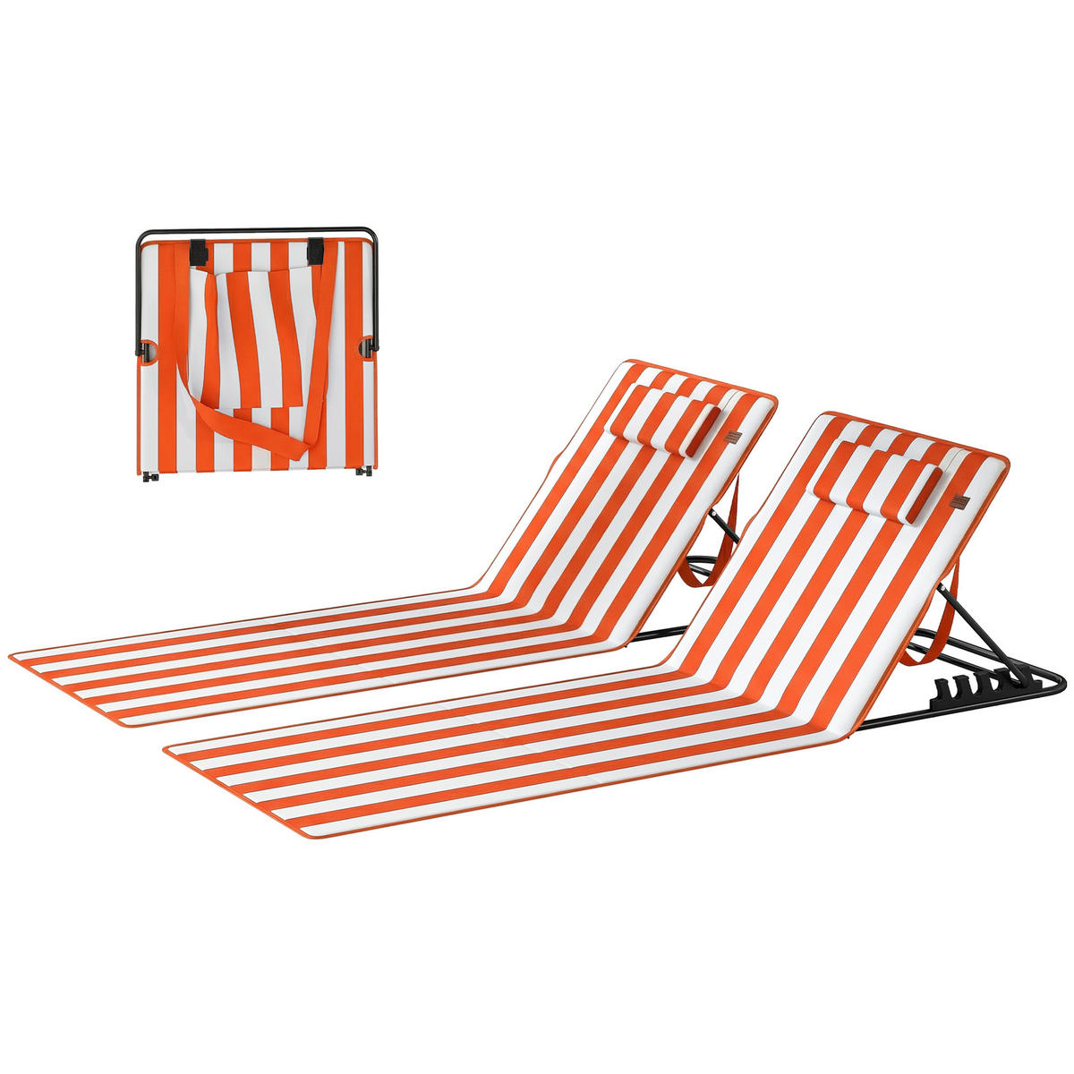 SONNENLIEGE Set mit 2 tragbaren faltbaren Orange,154*57*52 cm. - Weiß, Metall (57/52/154cm) - Vallsero