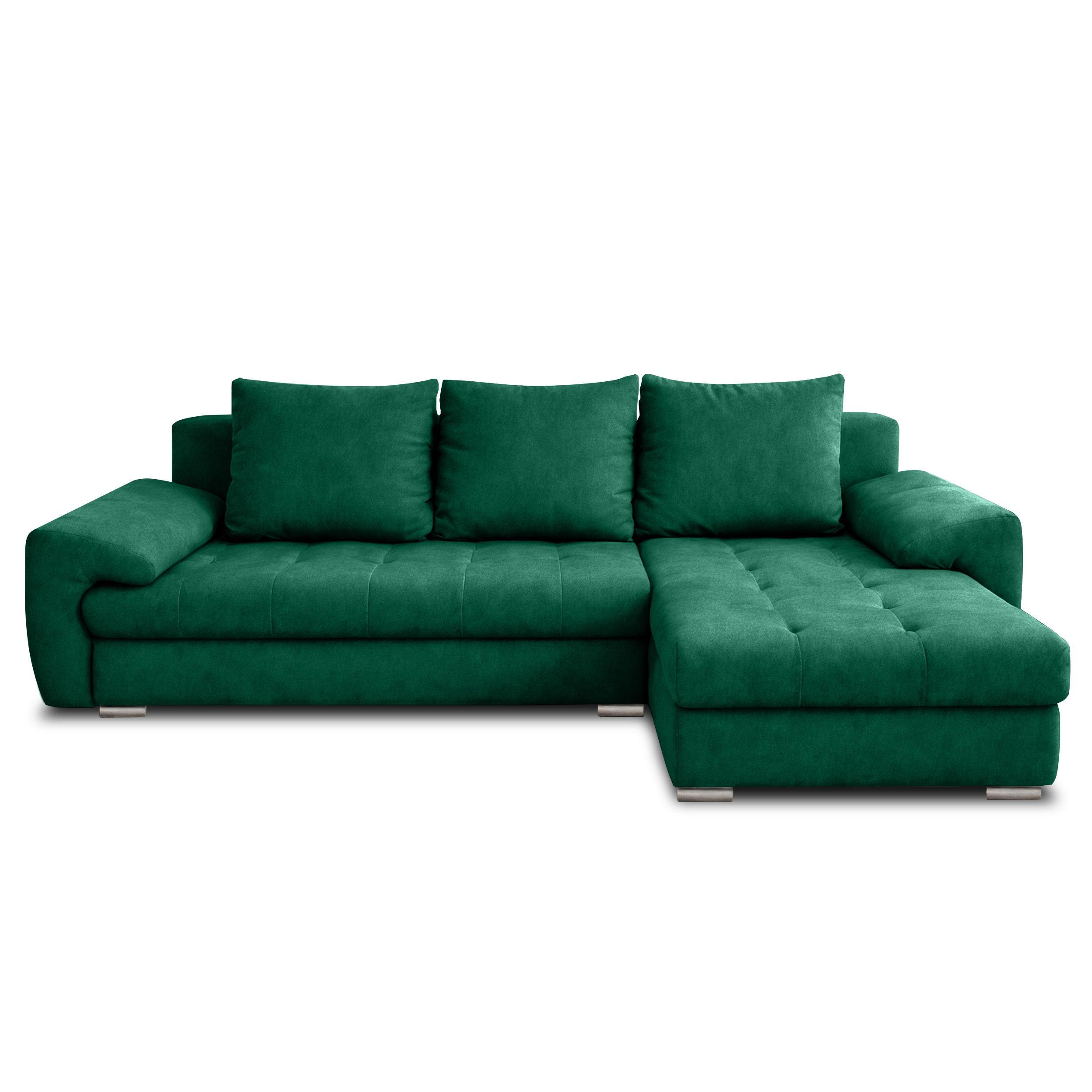 ECKSOFA L Form Manisa Grün 234/145/83 cm Rechts mit Schlaffunktion - Silberfarben/Grün, Kunststoff/Textil (234/145cm) - AX Living