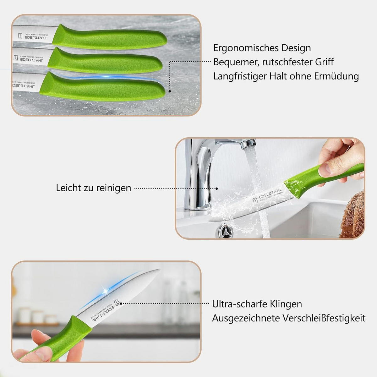 SCHÄLMESSER 6er-Set Grün - Grün, Metall (19cm)