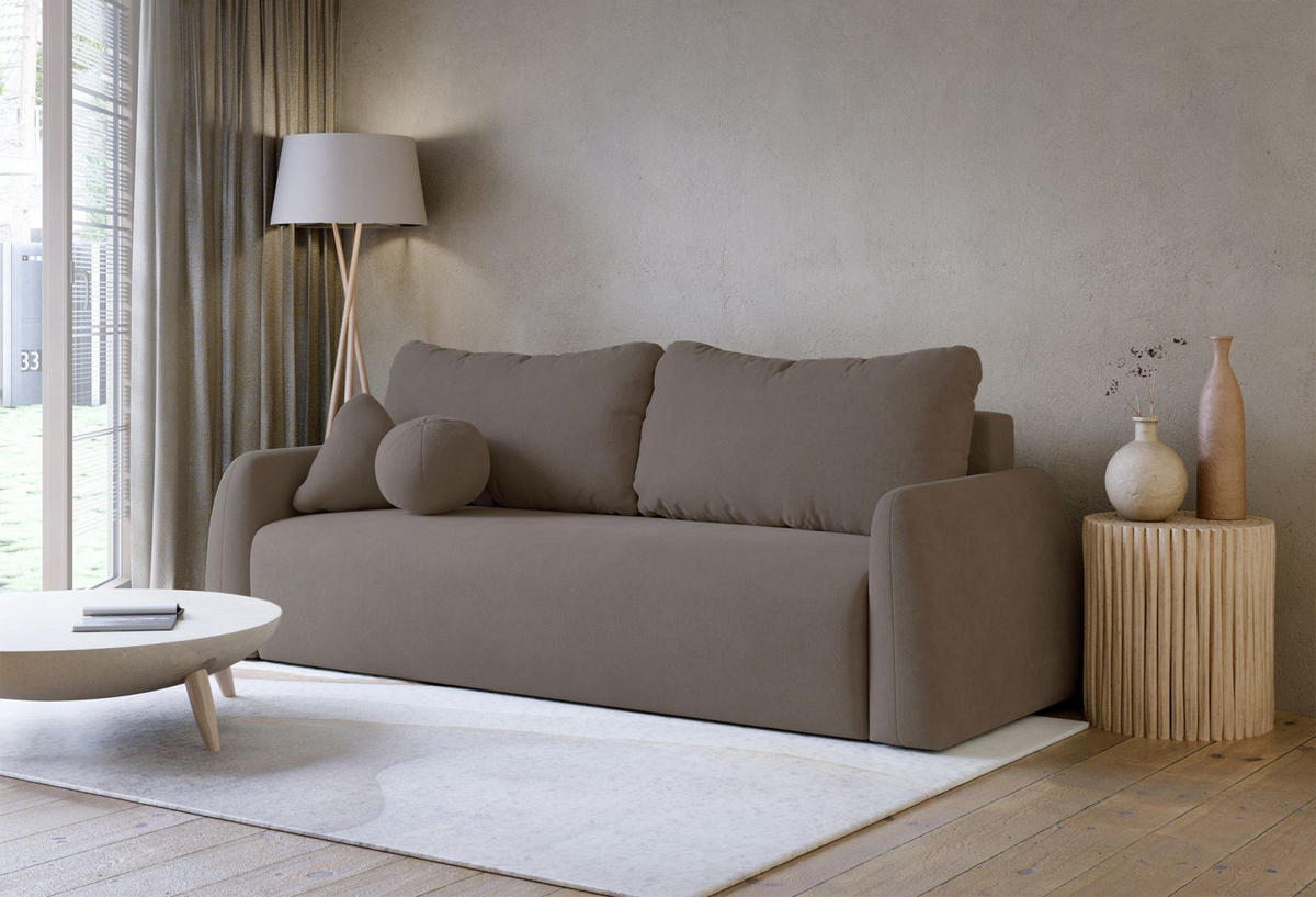 3-SITZER SOFA Nubelle Braun Chenille-Bezug, wasserabweisend - Schwarz/Braun, Kunststoff/Textil (244/85/93cm) - Selsey