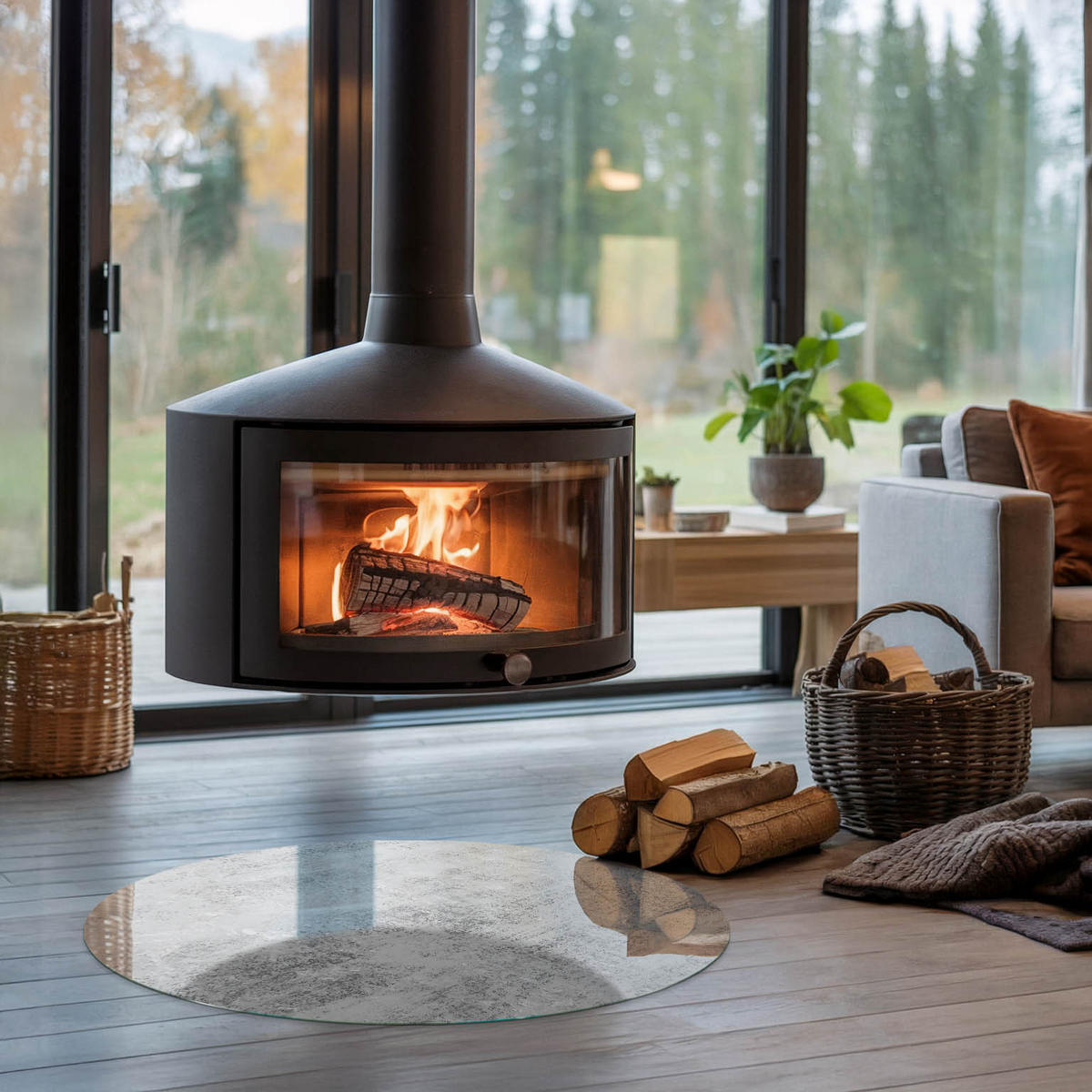 GLASPLATTE für Kamin Ø 80 cm - Grau, Glas (80/80/0.4cm) - TULUP