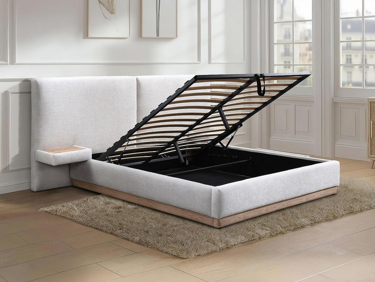 BETT mit Bettkasten - 2 Personen - stoff - beige Morivalo - Beige, Textil (180/200cm) - Vente-Unique