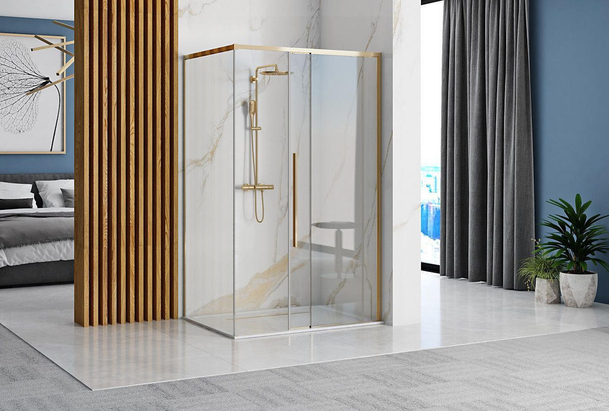 DUSCHKABINE Rea Solar Gold 100x80 ohne Duschwanne - Goldfarben, Glas (80/98.5/195cm) - REA