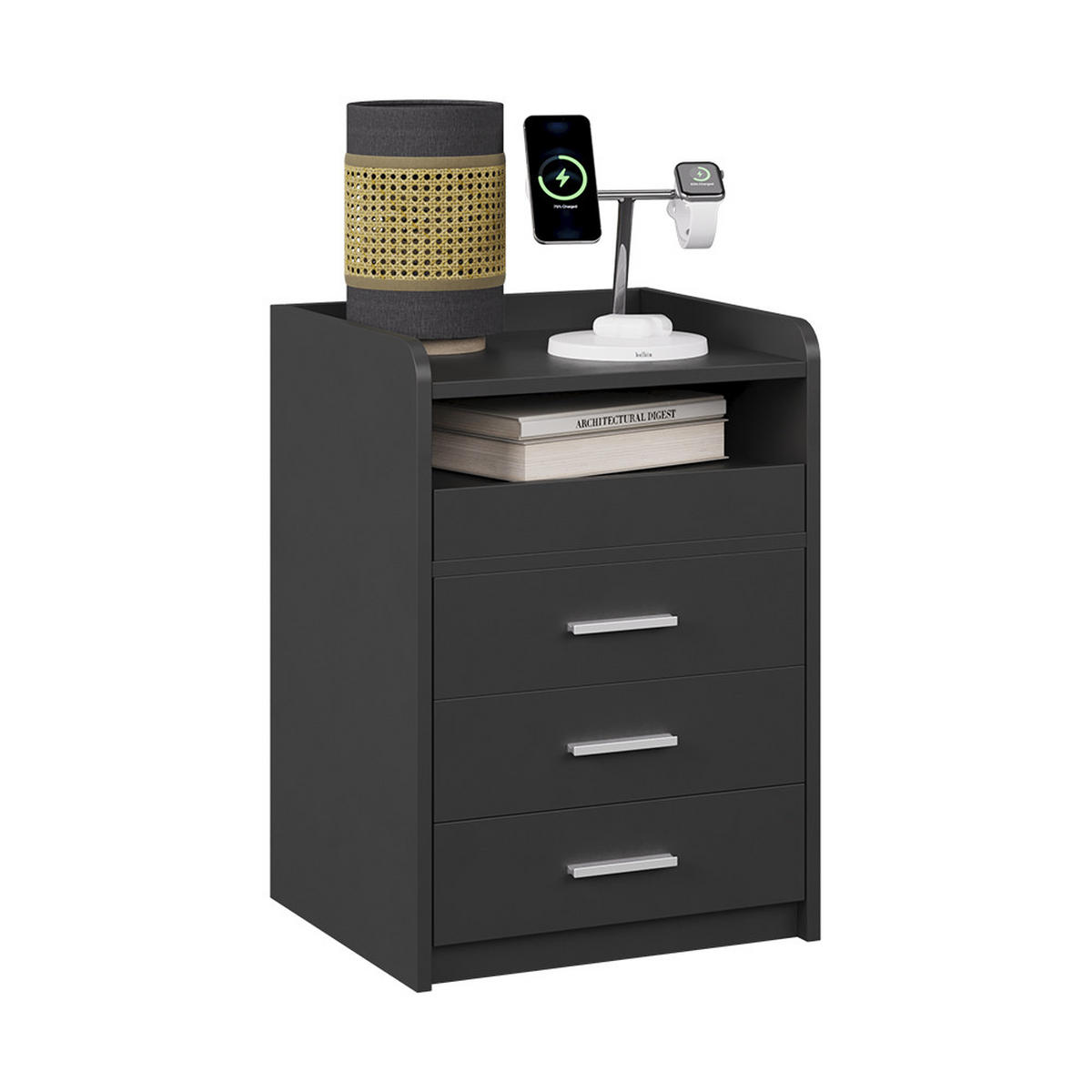 NACHTTISCH Edis Anthrazit 45 x 64 cm mit 3 Schubladen - Anthrazit, Holzwerkstoff (45/64/40cm) - Vicco