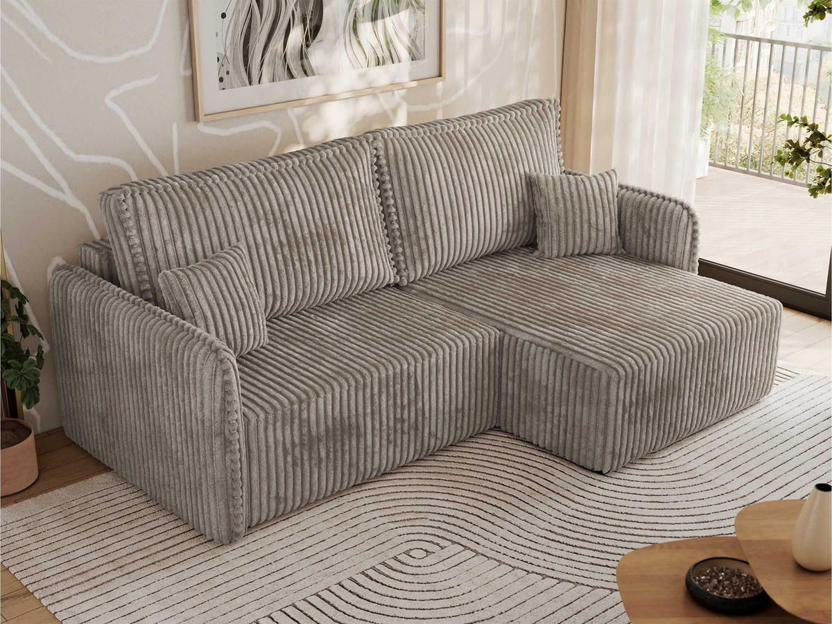 ECKSCHLAFSOFA MESTO L Hellbraun Cord - rechts - Hellbraun/Schwarz, Kunststoff/Textil (147/227cm) - MKS