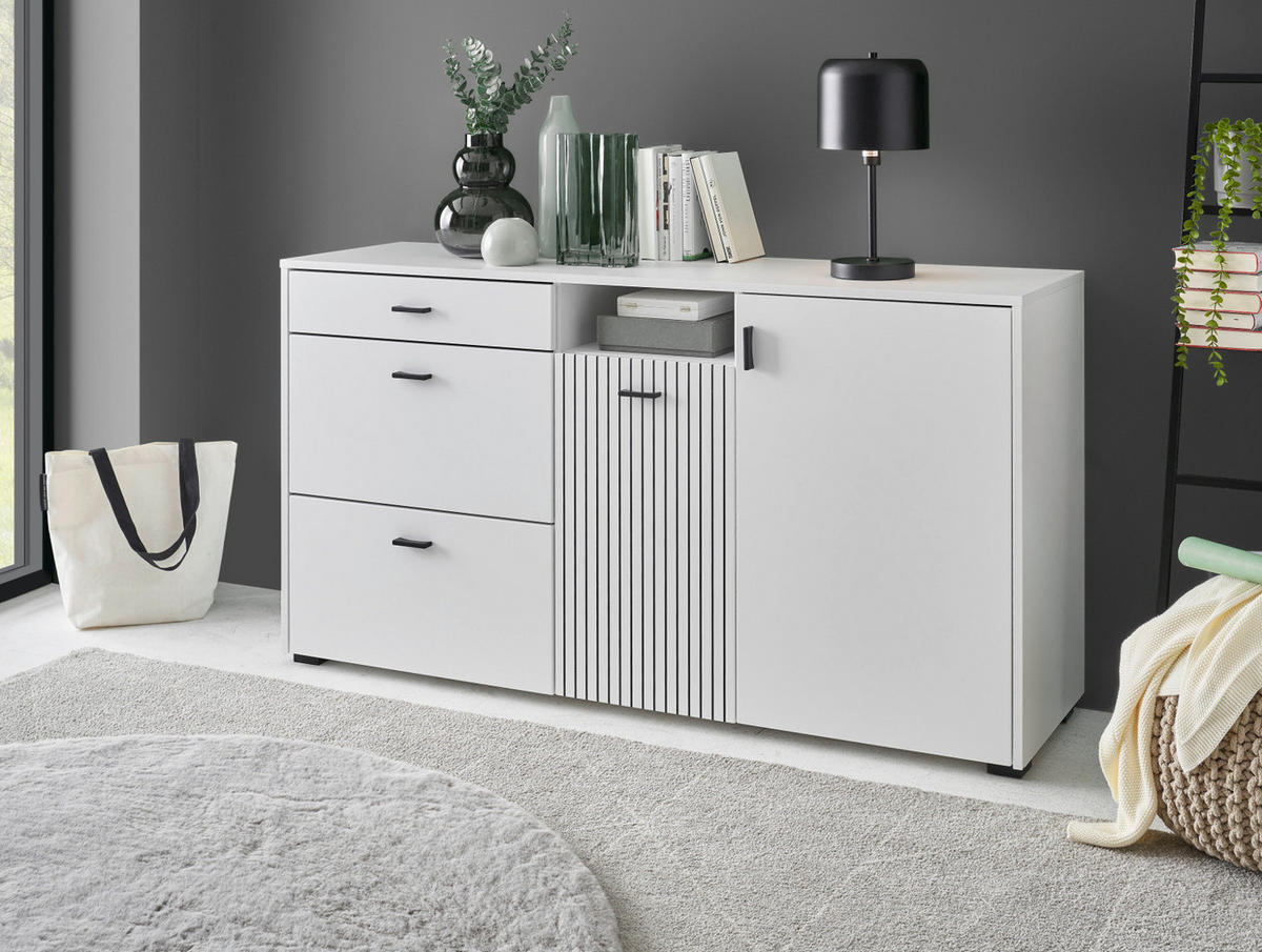 SIDEBOARD weiß matt, Kommode 150 cm - Schwarz/Weiß, Holzwerkstoff/Kunststoff (150/80/42cm) - Furn.Design