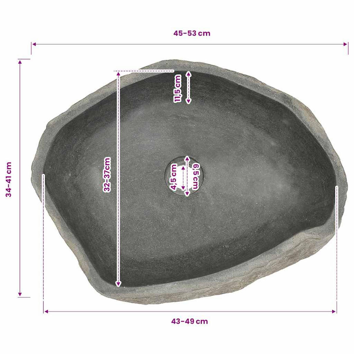 WASCHBECKEN Flussstein Oval (45-53)/(34-41) Cm - Anthrazit, Stein (41/15/53cm) - vidaXL