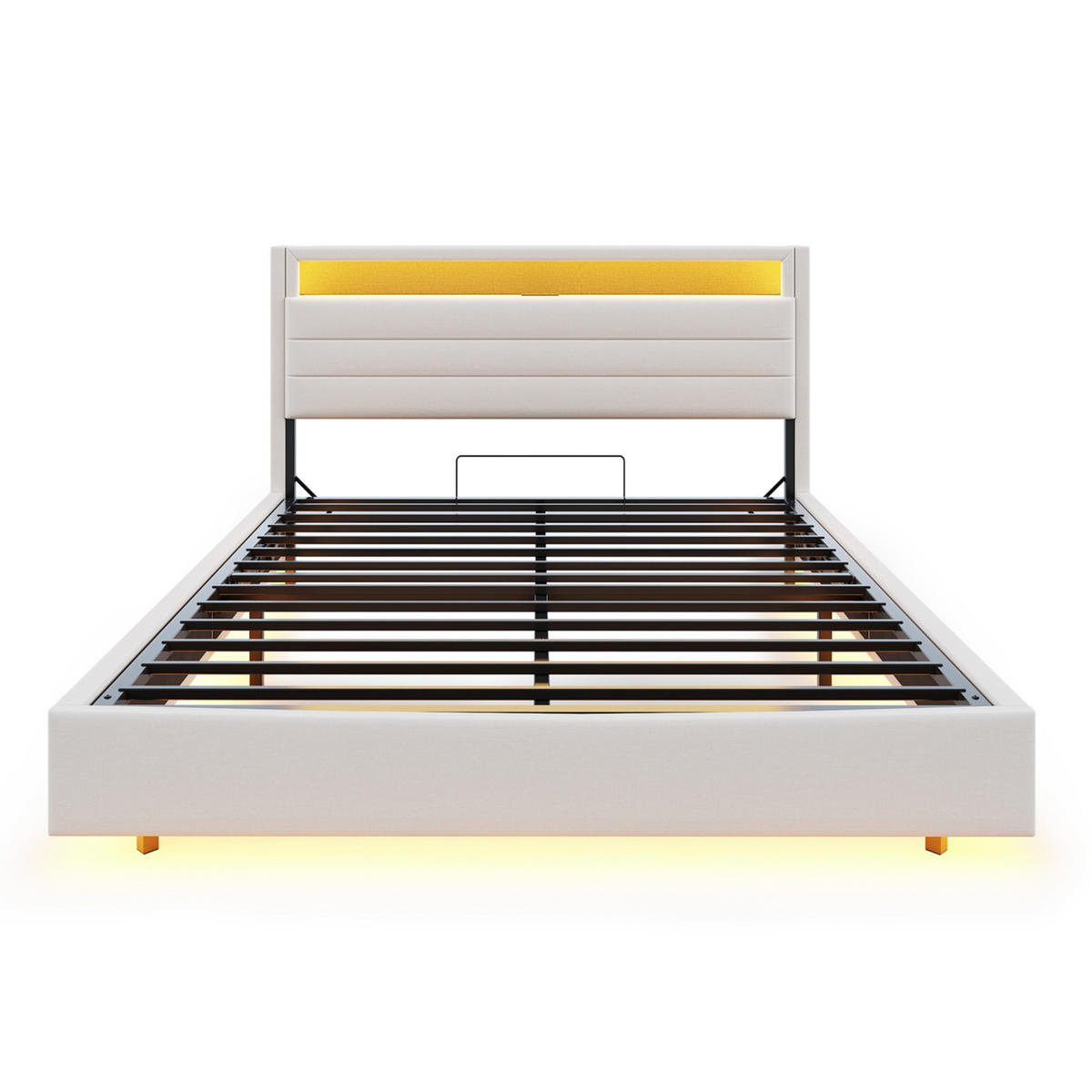 POLSTERBETT mit Bettkasten 160/200 cm mit LED-Beleuchtung und USB, Beige - Beige, Textil (160/200cm) - BEAOK