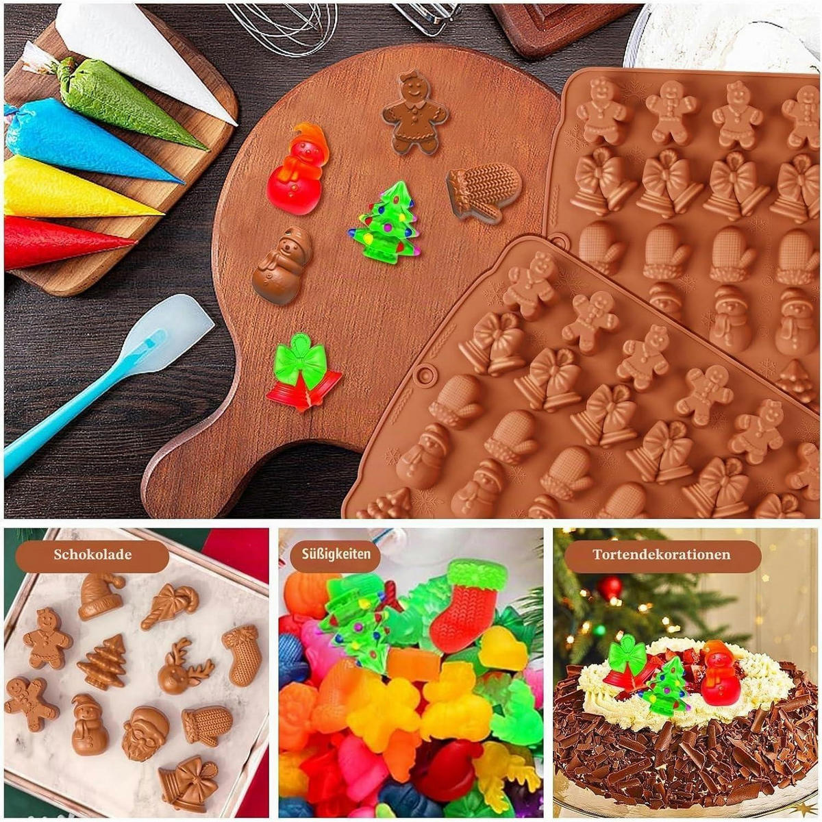 SCHOKOLADENFORMEN 2-teiliges Set Silikon Weihnachten 30 Hohlräume - Braun, Kunststoff