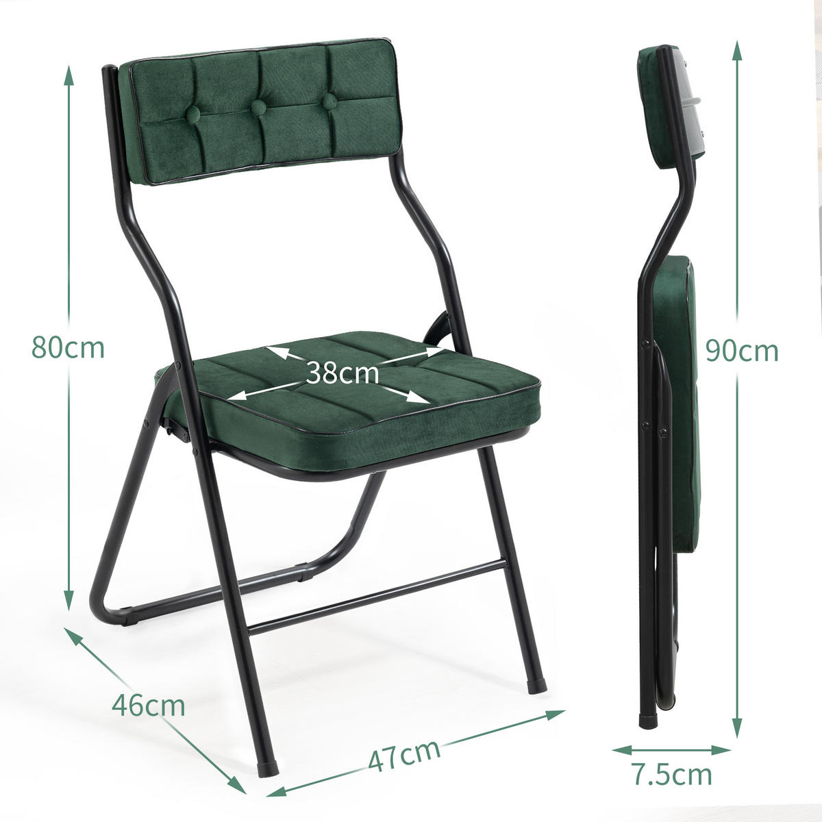 KLAPPSTUHL DE-36266 2er-Set mit gepolstertem Sitz Grün - Grün, Metall (47/80/46cm) - ComfortXL
