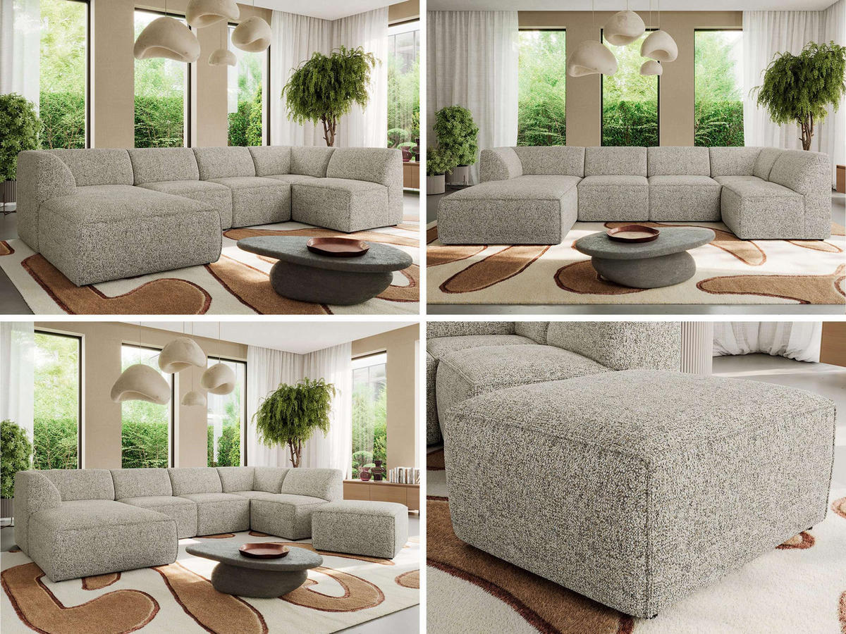 WOHNLANDSCHAFT MODARO U 6M - Beige Struktur - Links - Beige/Schwarz, Textil (180/78/345cm) - MKS